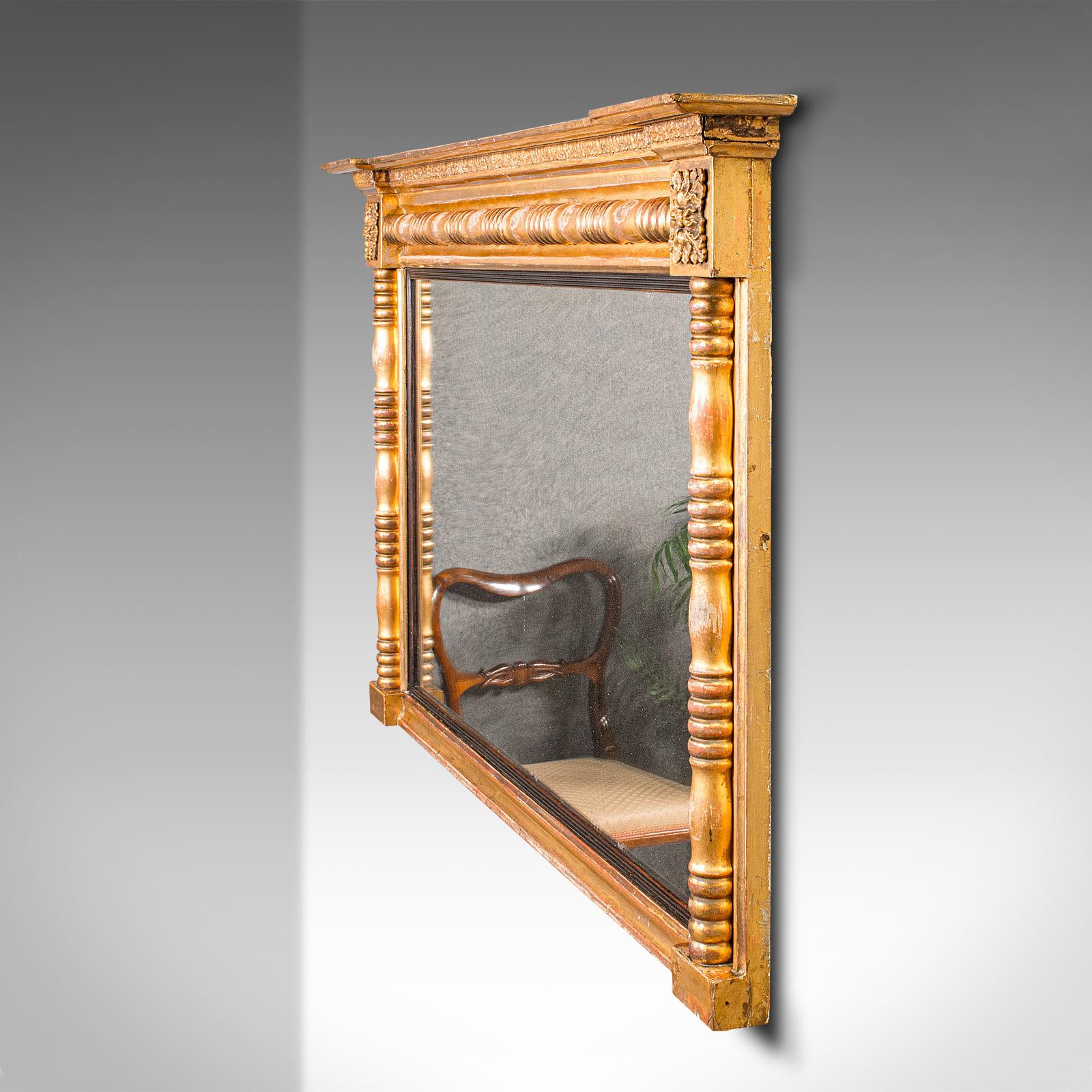British Large Antique Overmantle Mirror, English, Giltwood, Mercury Glass, Regency, 1820 For Sale