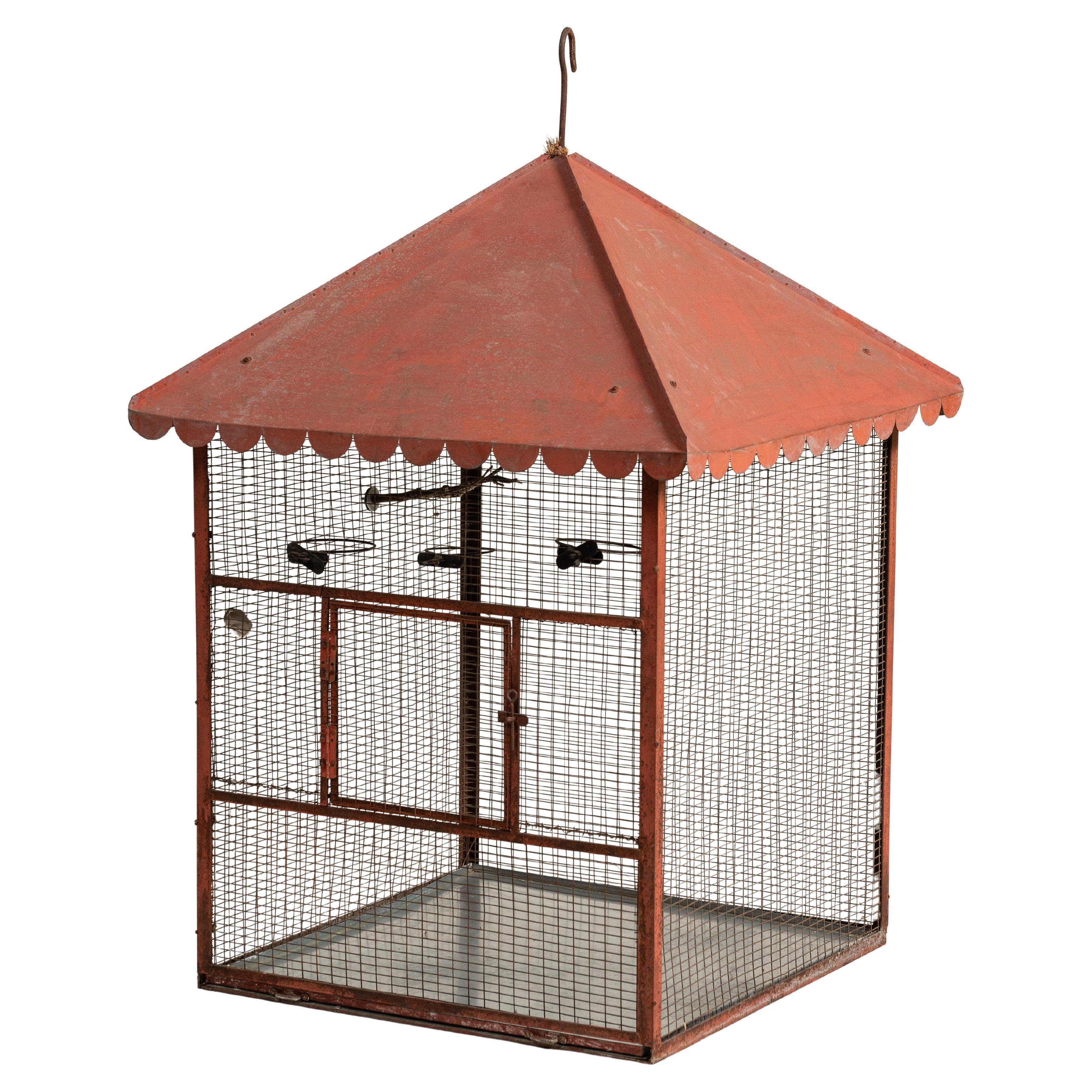 Grande gabbia per uccelli in metallo dipinto, Francia, inizio XX secolo