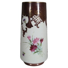 Grand vase ancien en opaline peinte, 19ème siècle, motif floral - 1Y140