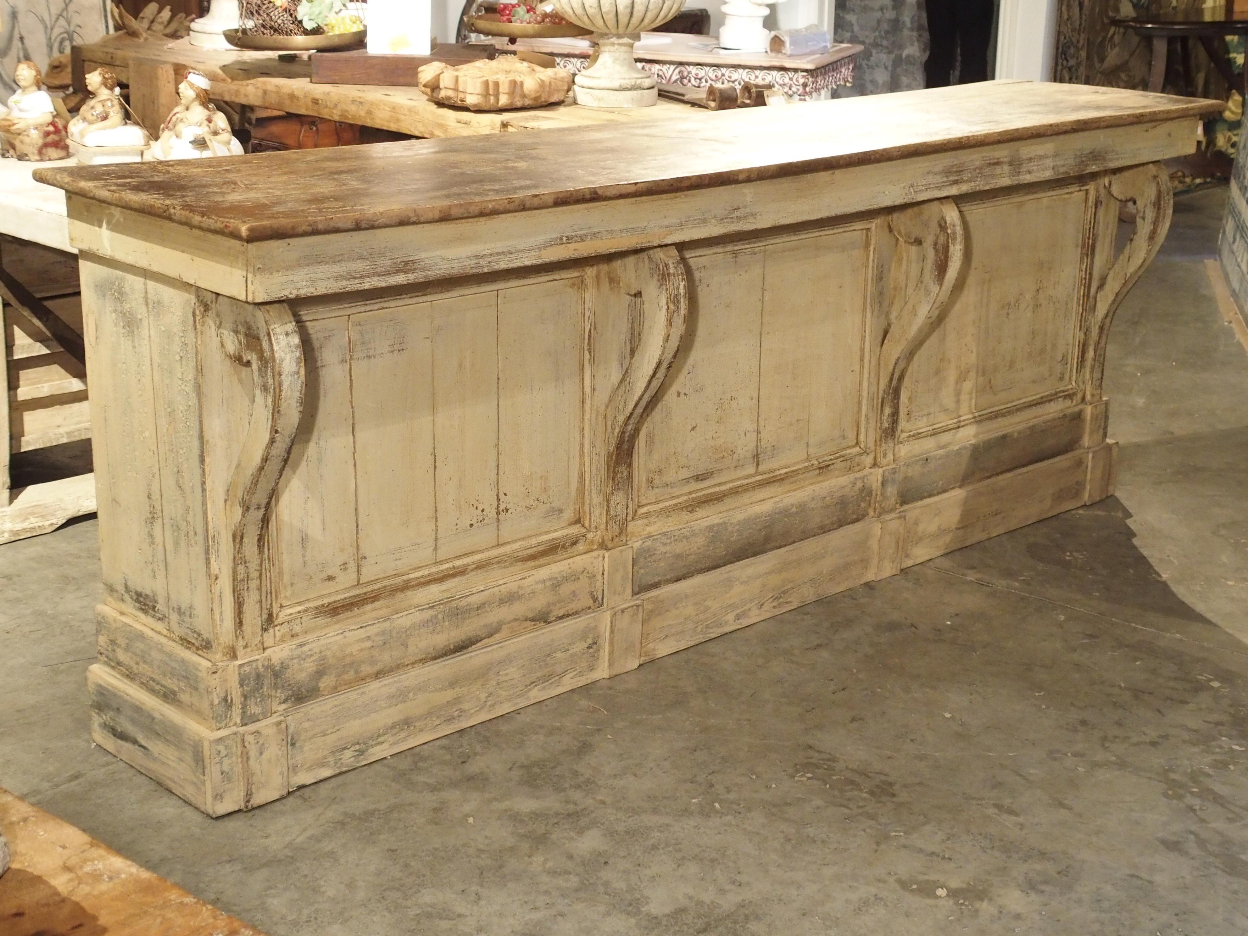 Large Antique Painted Wooden Counter or Bar from France, circa 1880 7