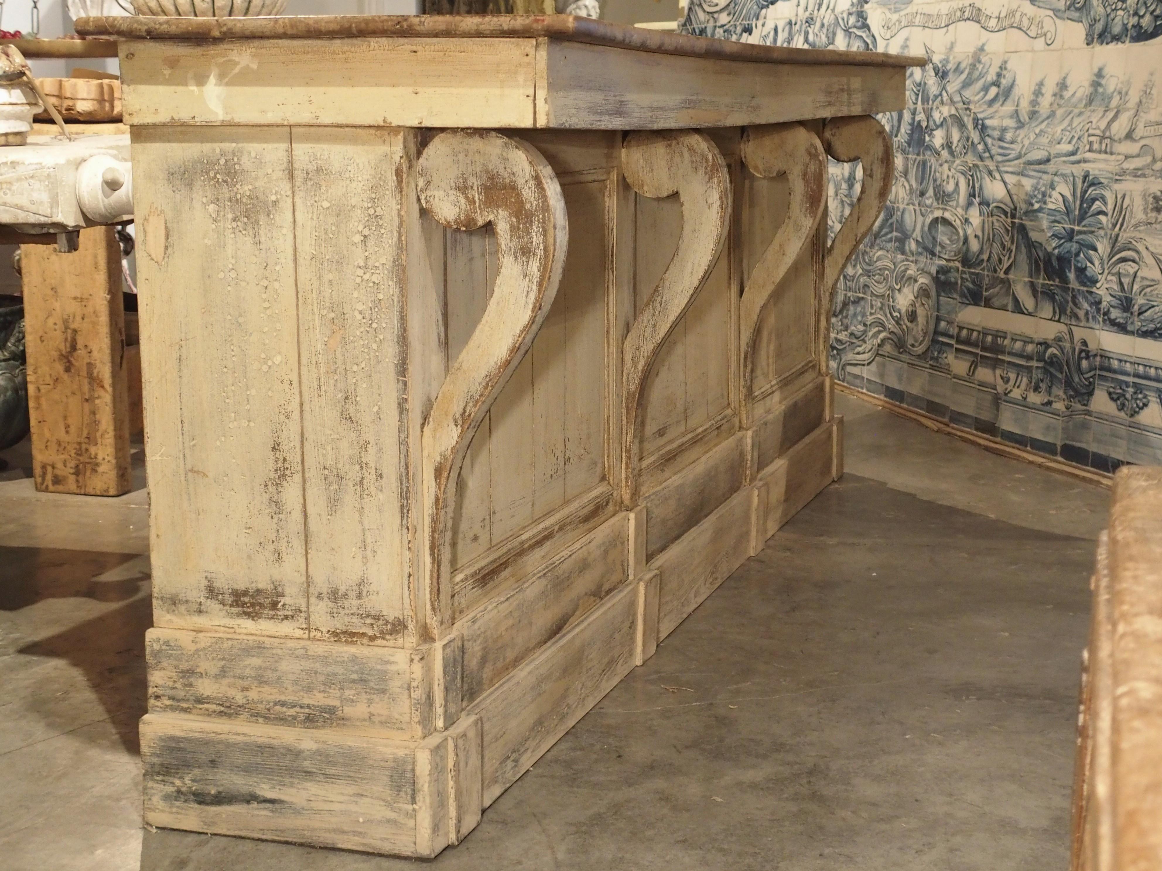 Large Antique Painted Wooden Counter or Bar from France, circa 1880 8