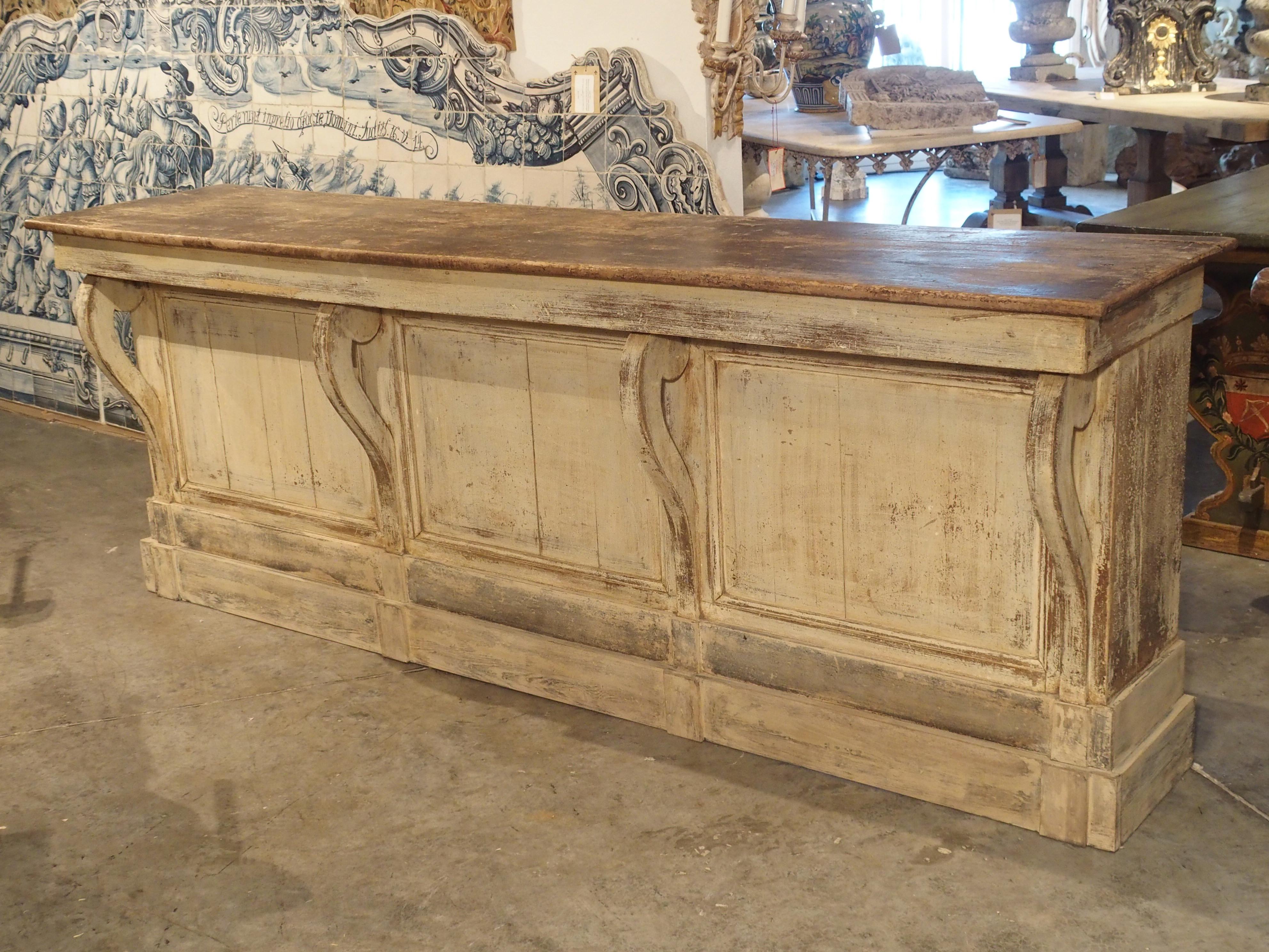 Large Antique Painted Wooden Counter or Bar from France, circa 1880 11