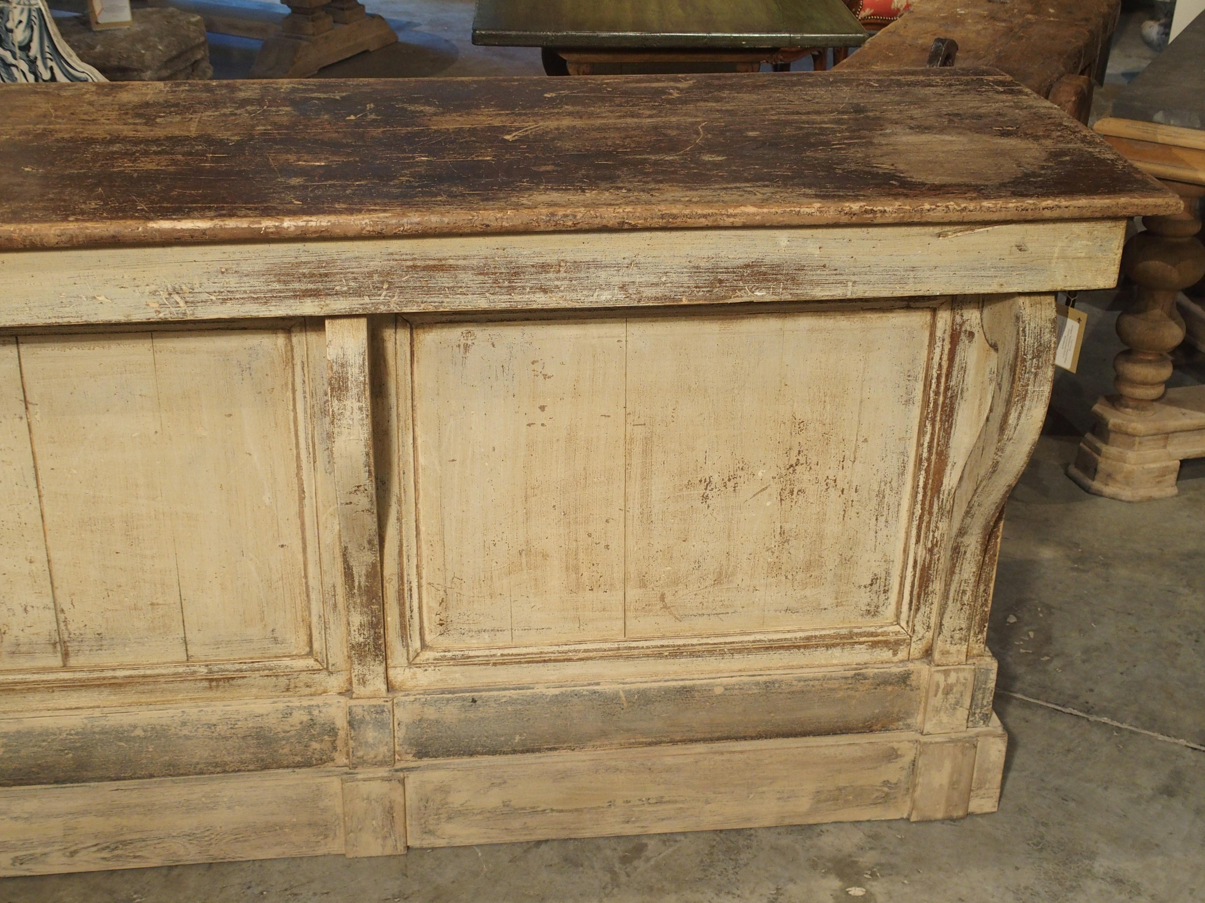 French Large Antique Painted Wooden Counter or Bar from France, circa 1880