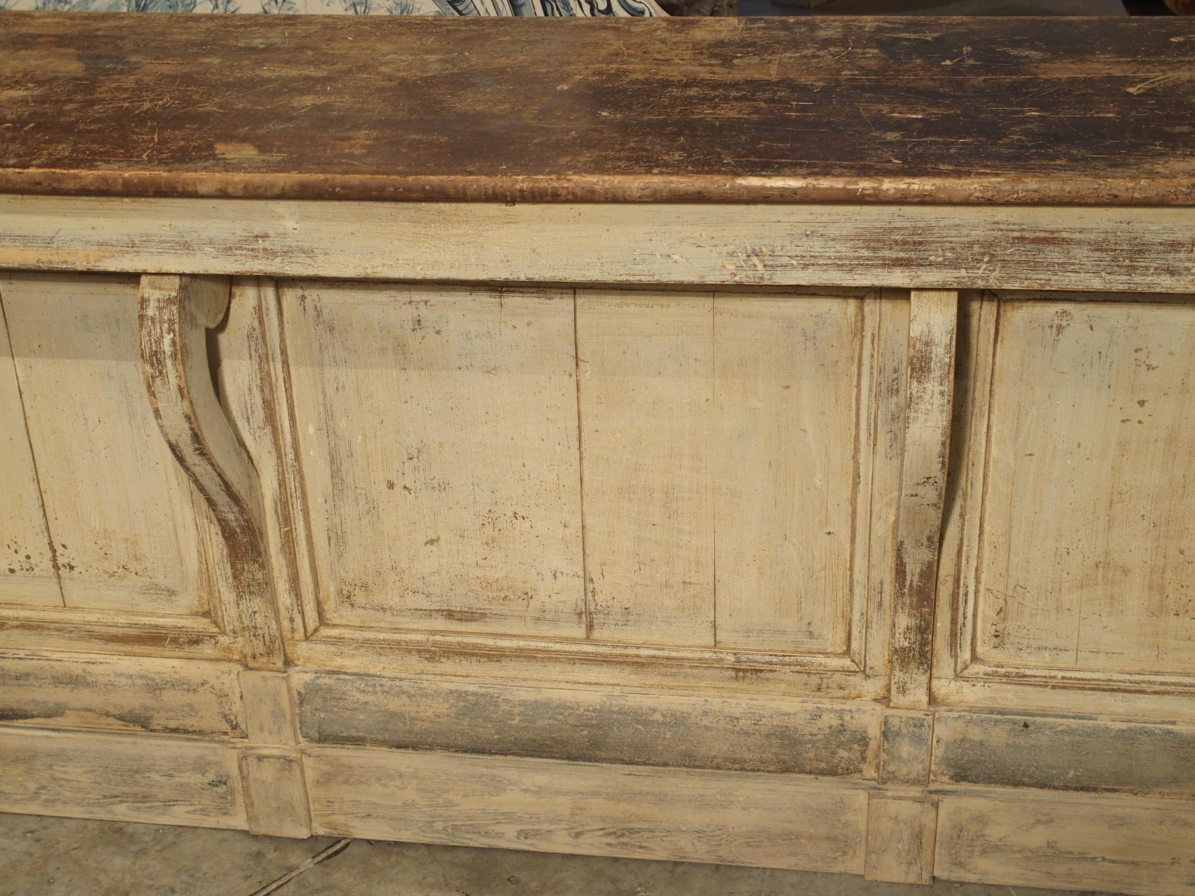 Large Antique Painted Wooden Counter or Bar from France, circa 1880 In Good Condition In Dallas, TX