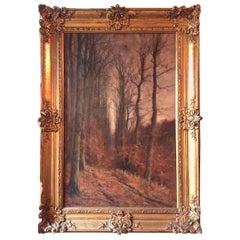 Large Antique Painting, French Giltwood Wall Mirror or Picture Frame