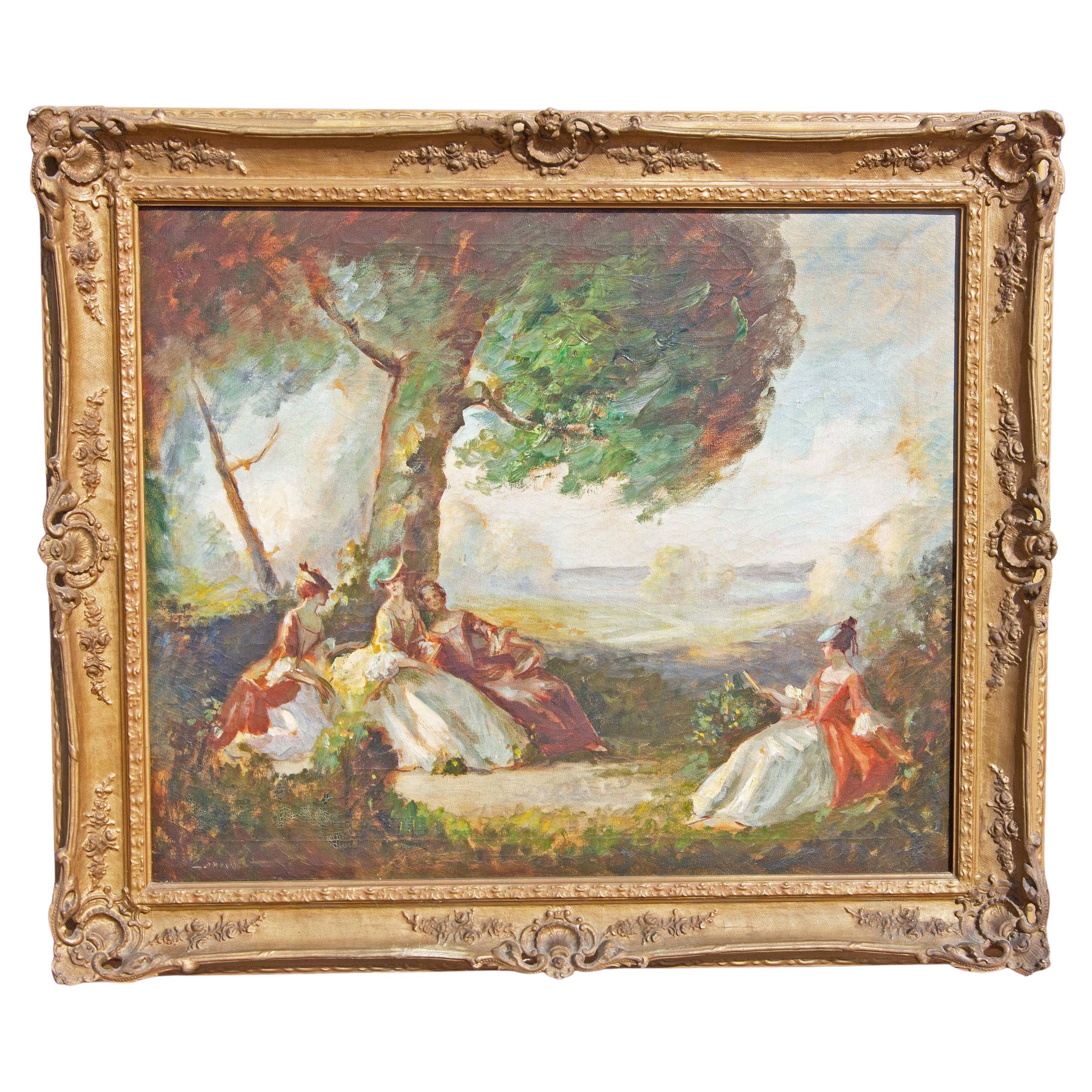 French impressionist style painting. Oil on canvas. Signed illegibly. In the original frame. Presented by Joseph Dasta Antiques