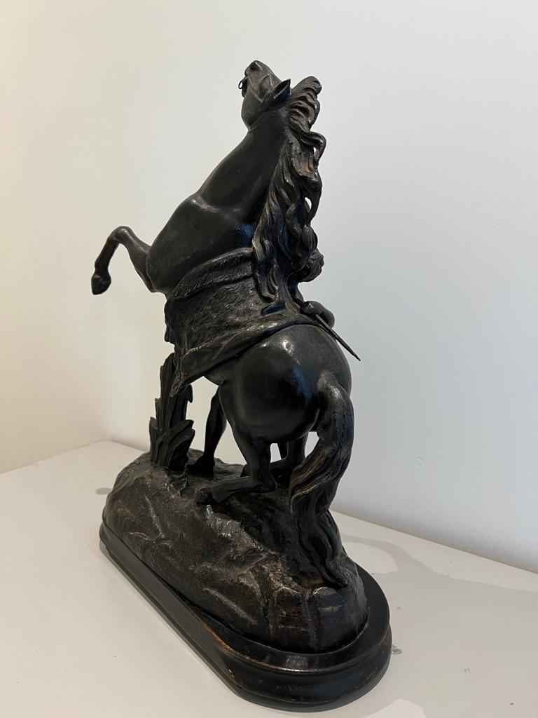 Grande paire ancienne de chevaux marley sculptés du 19ème siècle, d'après Coustou en vente 1