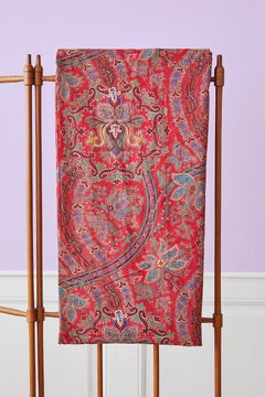 Large Antique Paisley Curtain Textile in Red with Pattern, France, 19th Century