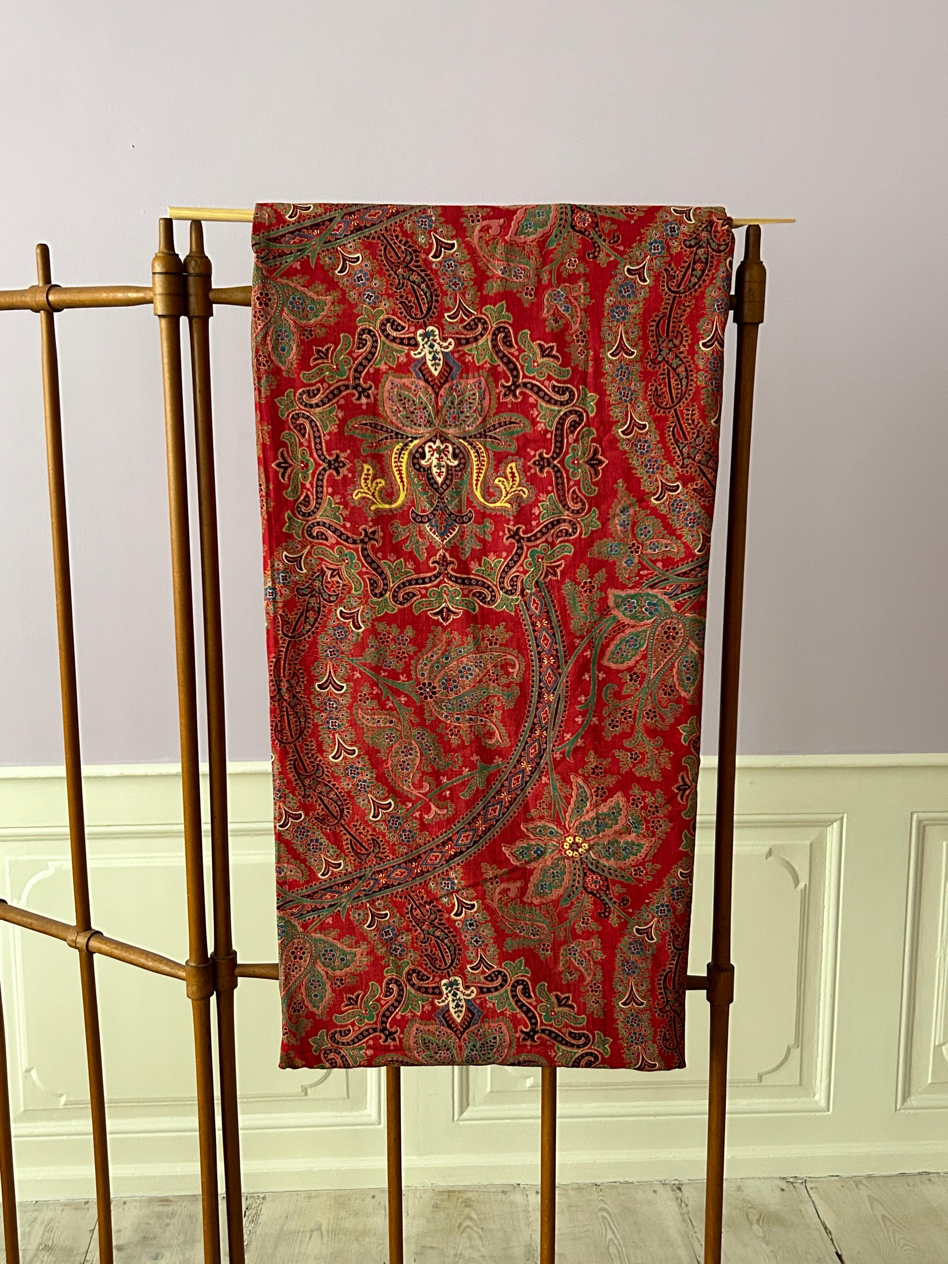French Large Antique Paisley Curtain Textile in Red with Pattern, France, 19th Century For Sale