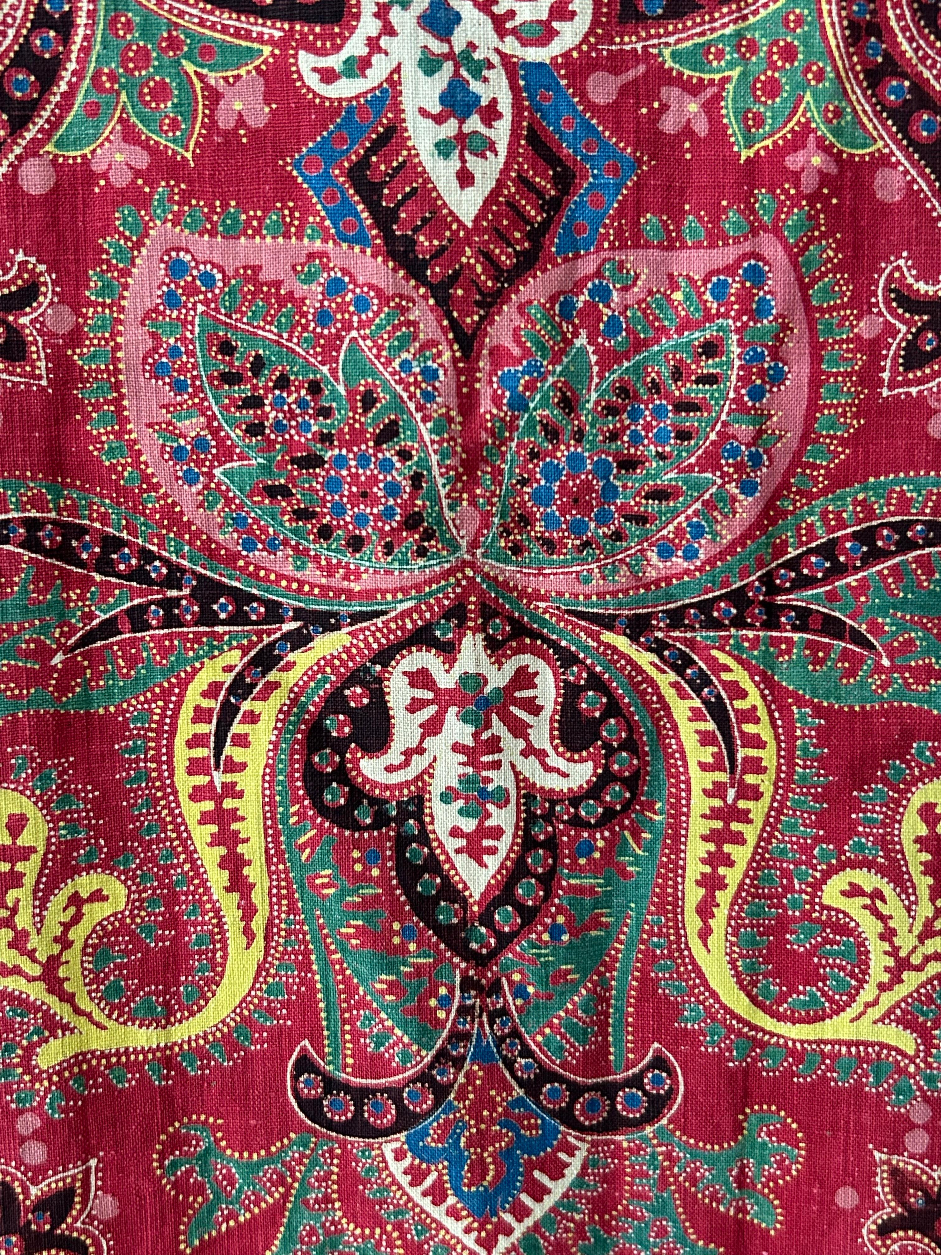 Large Antique Paisley Curtain Textile in Red with Pattern, France, 19th Century For Sale 1