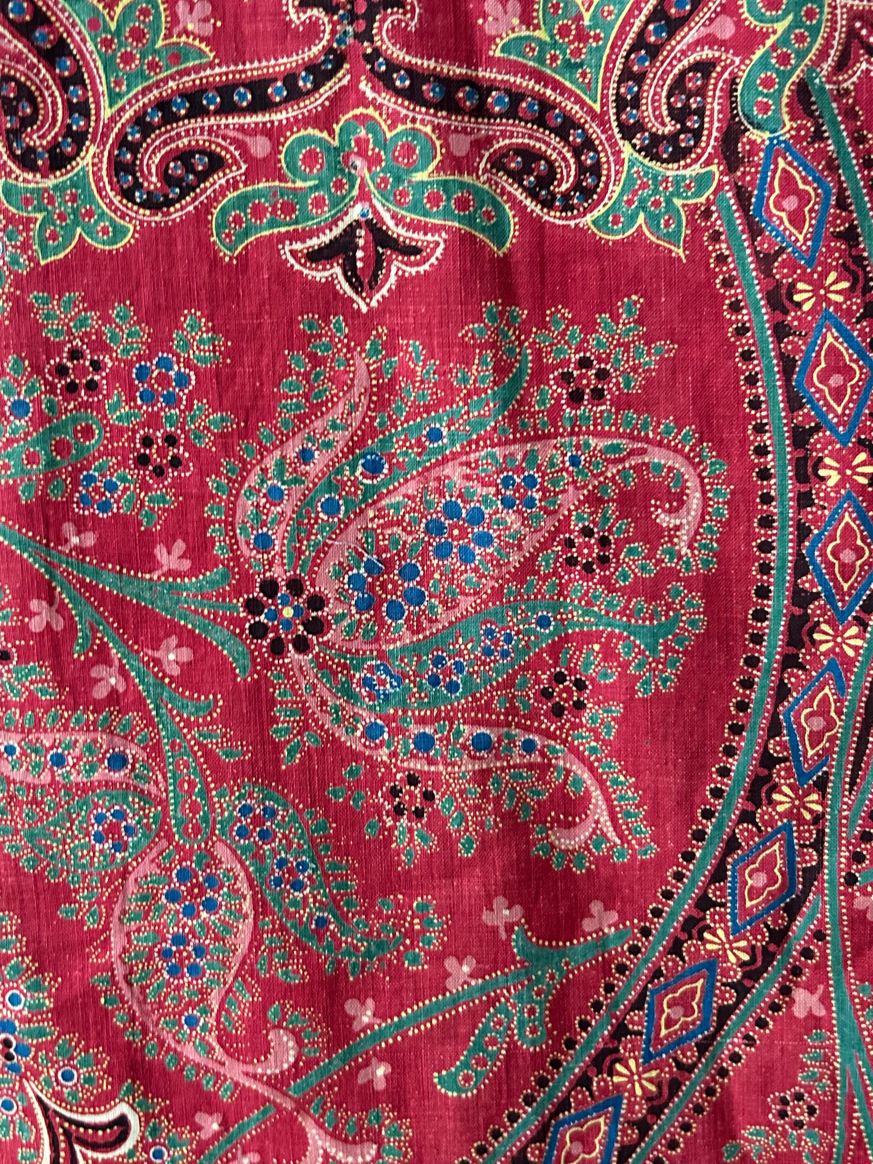 Large Antique Paisley Curtain Textile in Red with Pattern, France, 19th Century For Sale 2