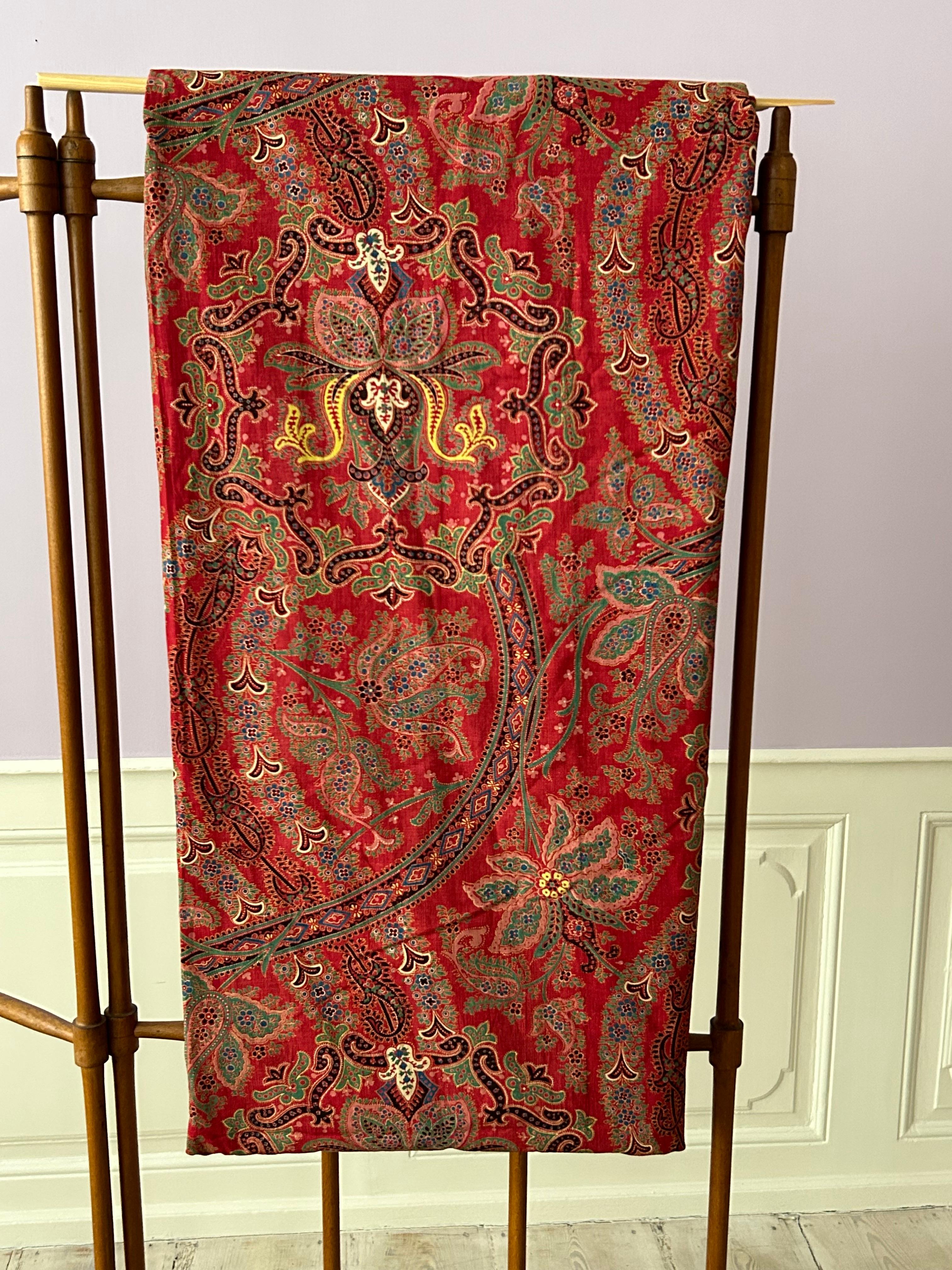 Large Antique Paisley Curtain Textile in Red with Pattern, France, 19th Century For Sale 3
