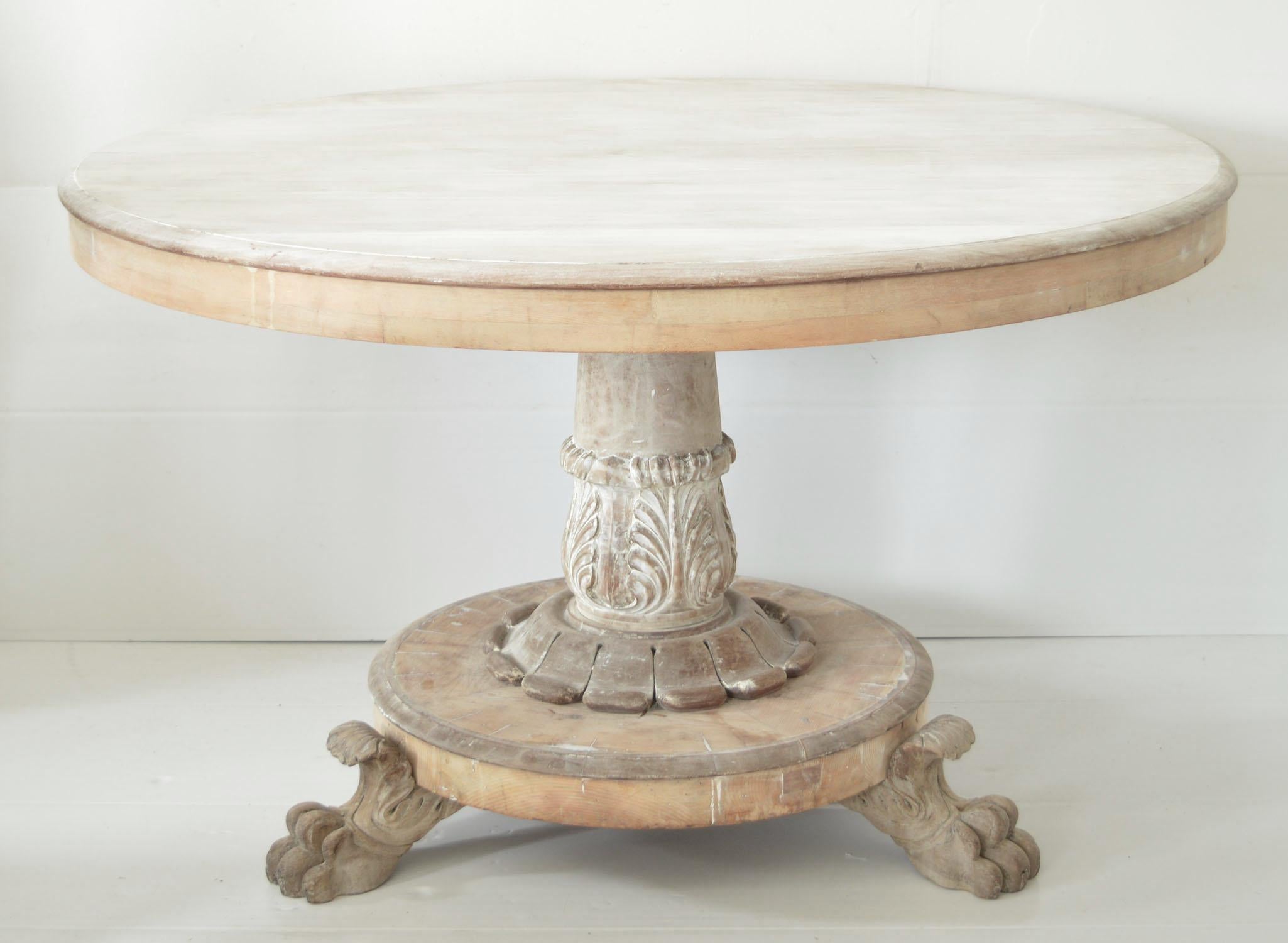 Fabulous bleached round table.

Great distressed look.

I particularly like the carved pedestal support in the classical style.

Bleached Honduras mahogany and pine

I have chosen not to lacquer or wax the table.









    