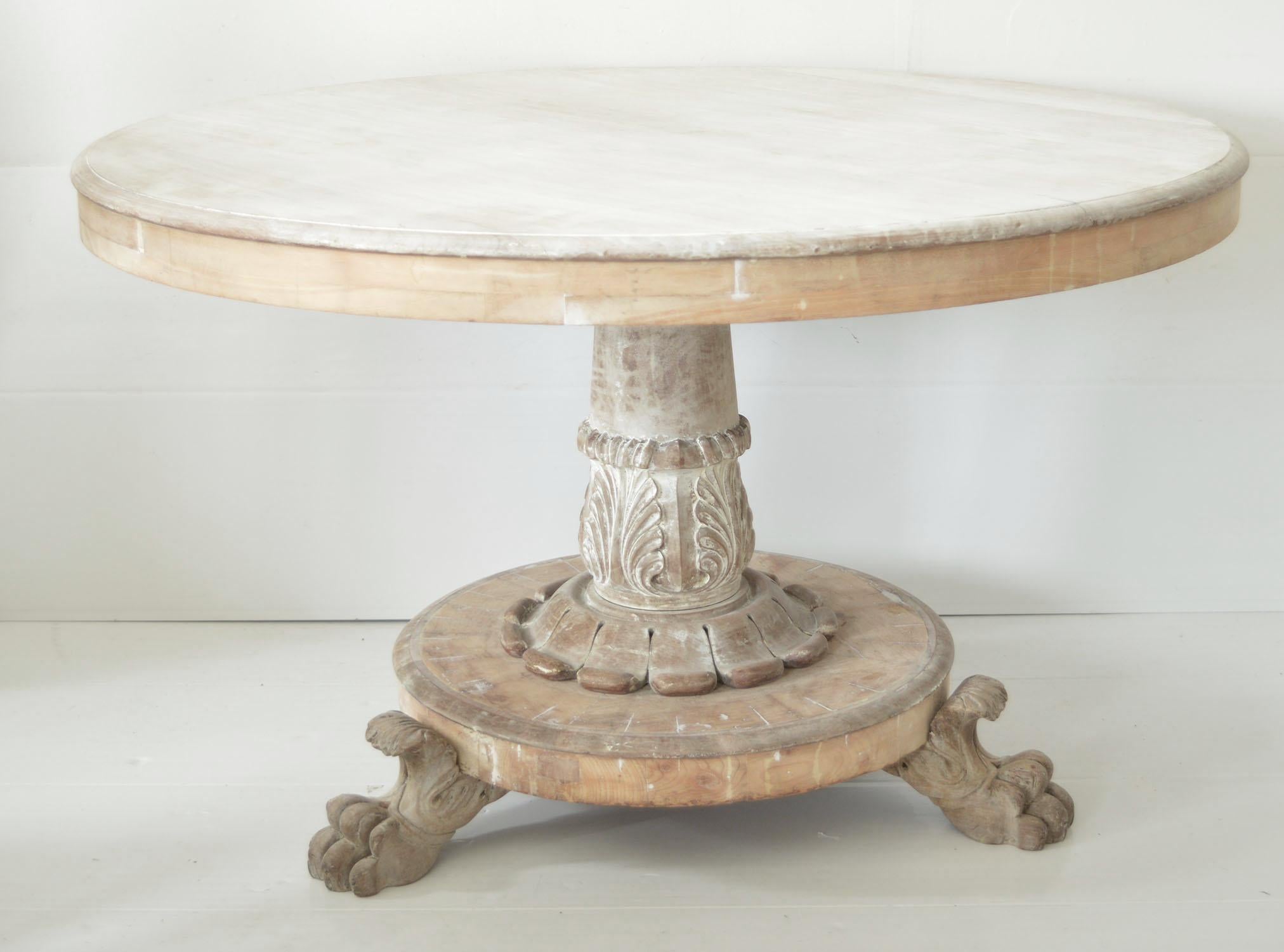 Large Antique Palladian Style Bleached Mahogany Round Table 1