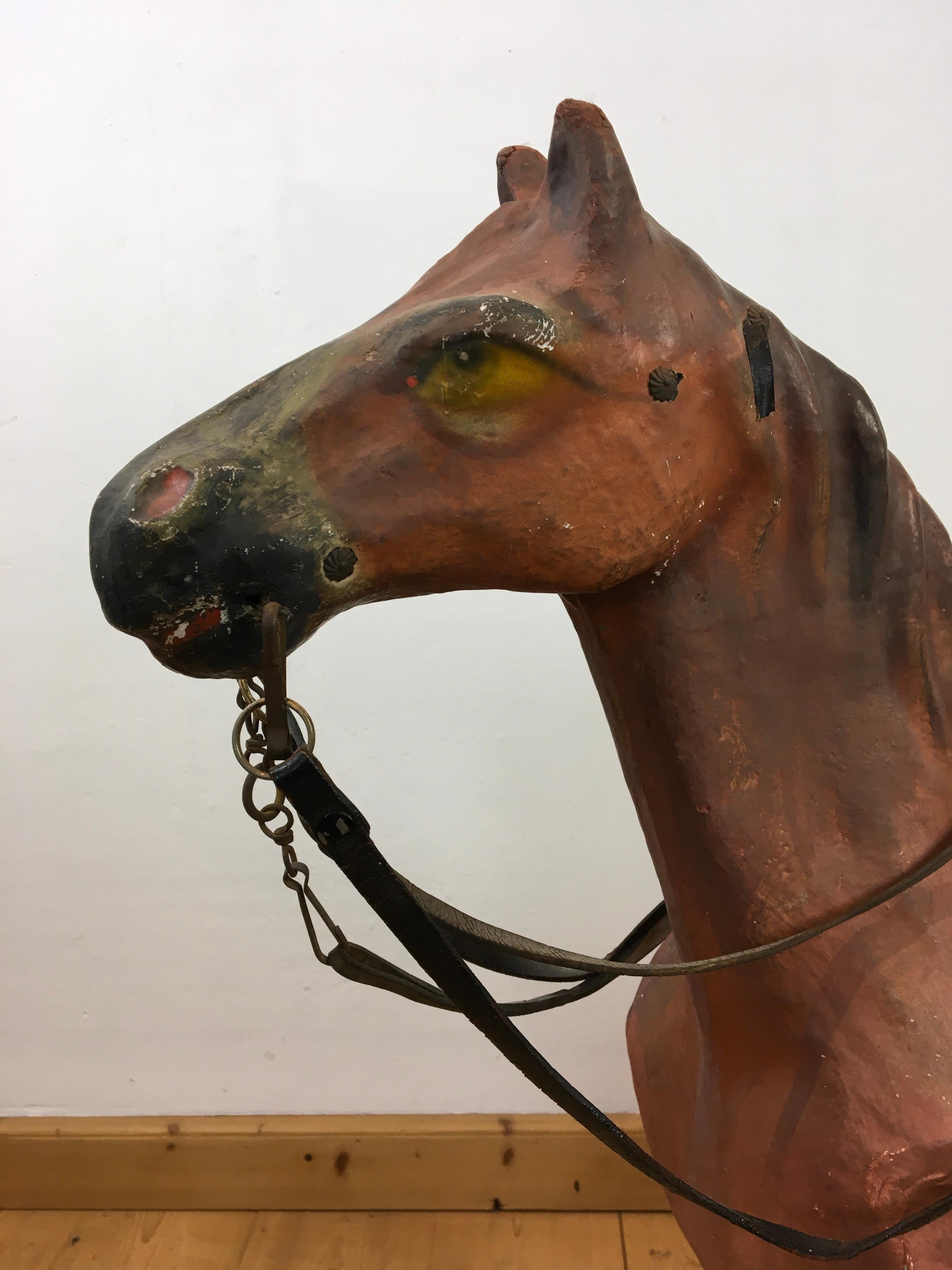 Large Antique Paper Mache Toy Horse on Wheels 2