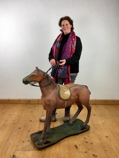 Large Antique Paper Mache Toy Horse on Wheels