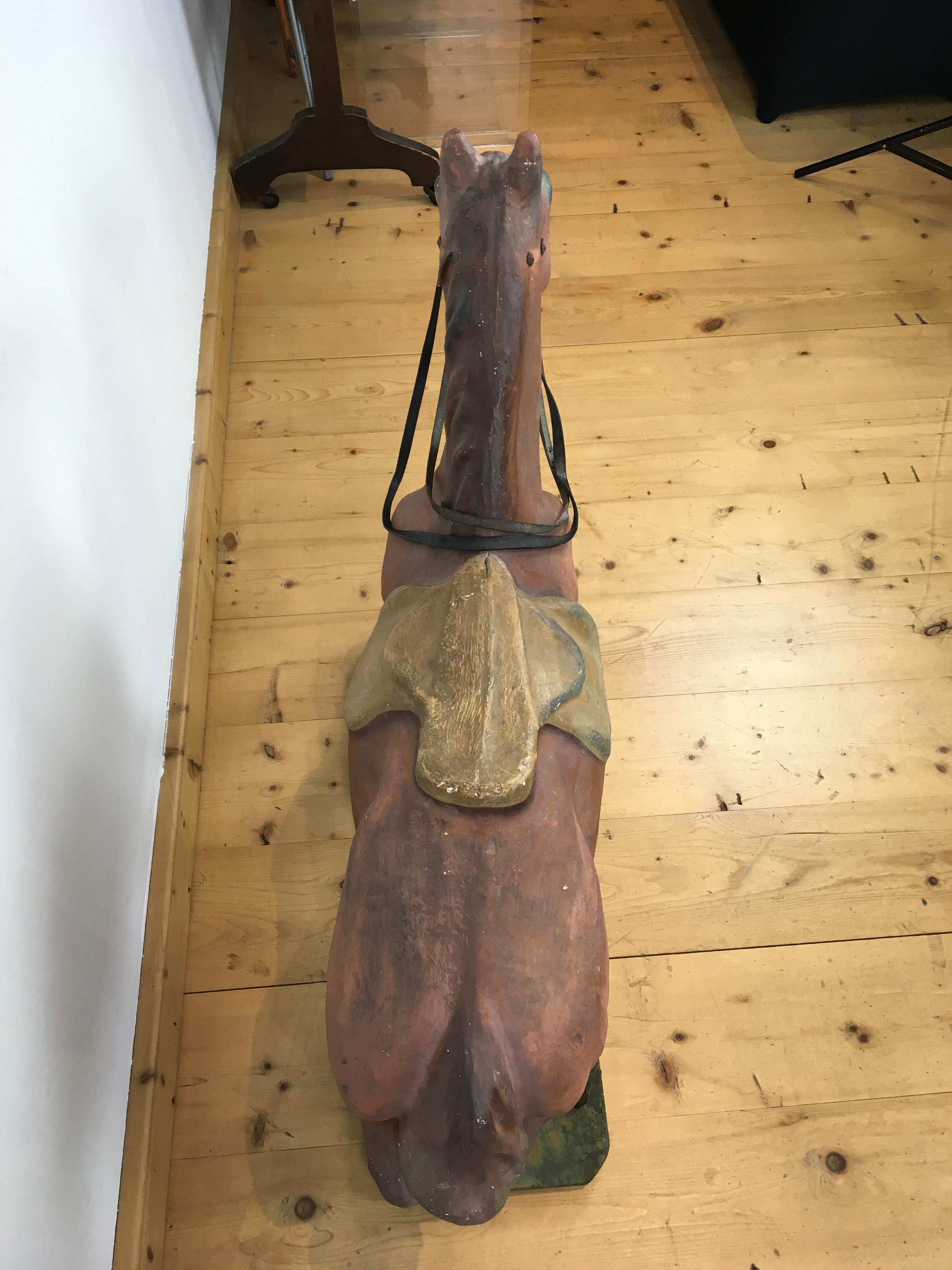 20th Century Large Antique Paper Mache Toy Horse on Wheels