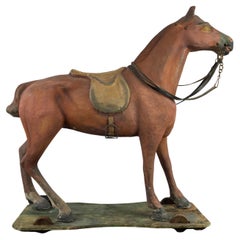 Large Antique Paper Mache Toy Horse on Wheels