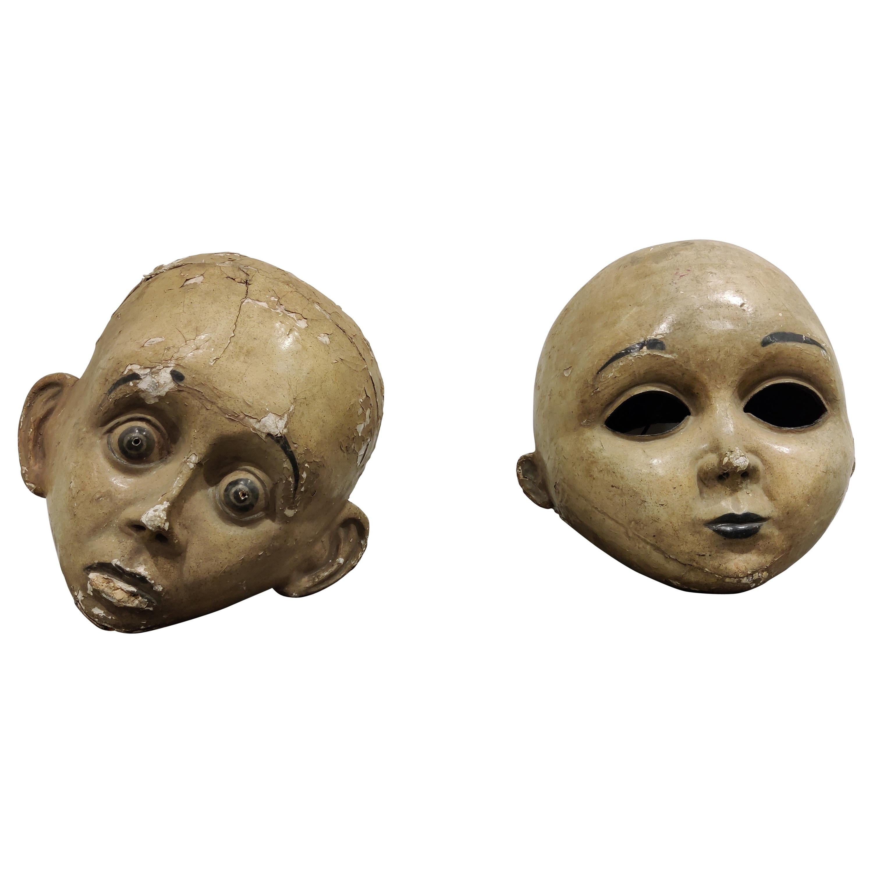 Large Antique Papier Maché Carnival Masks, 1900s For Sale