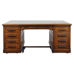 Large Antique Partner Desk in English Style with Black Leather