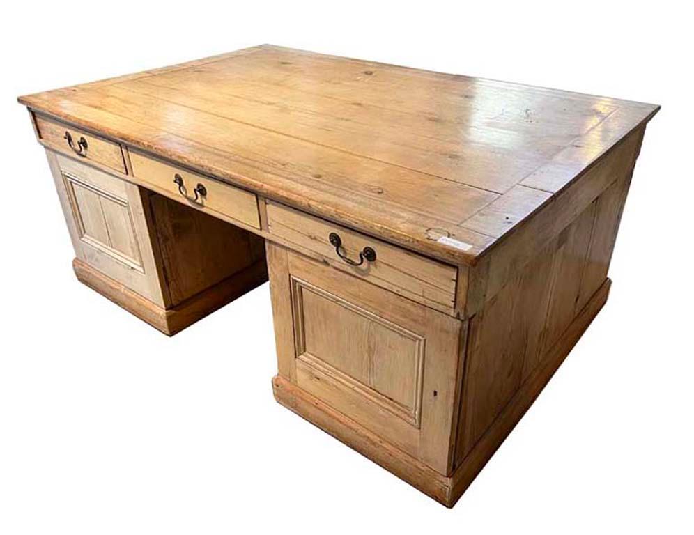 Large Antique Partners Desk In Distressed Condition In Sag Harbor, NY