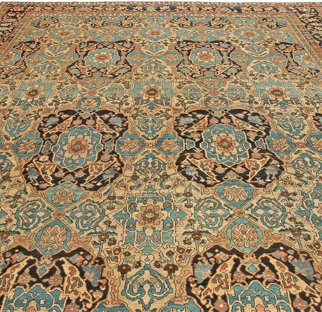 Hand-Knotted Large Antique Persian Bakhtiari Botanic Wool Rug For Sale