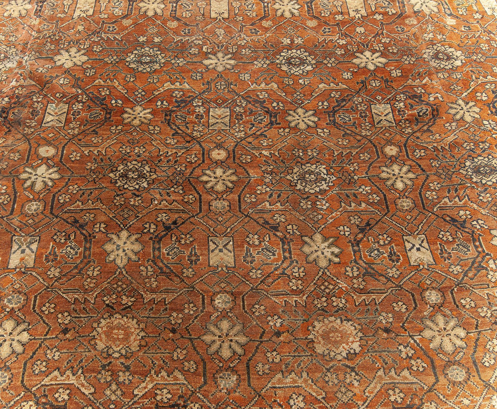 Hand-Woven Large Antique Persian Bibikabad Brown Handmade Rug For Sale