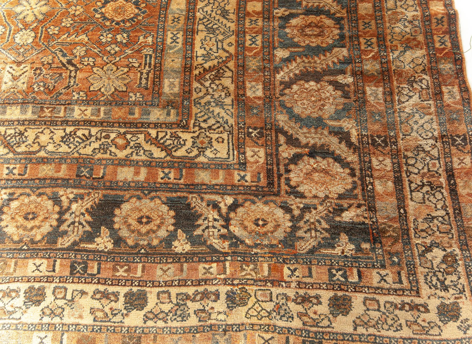 20th Century Large Antique Persian Bibikabad Brown Handmade Rug For Sale