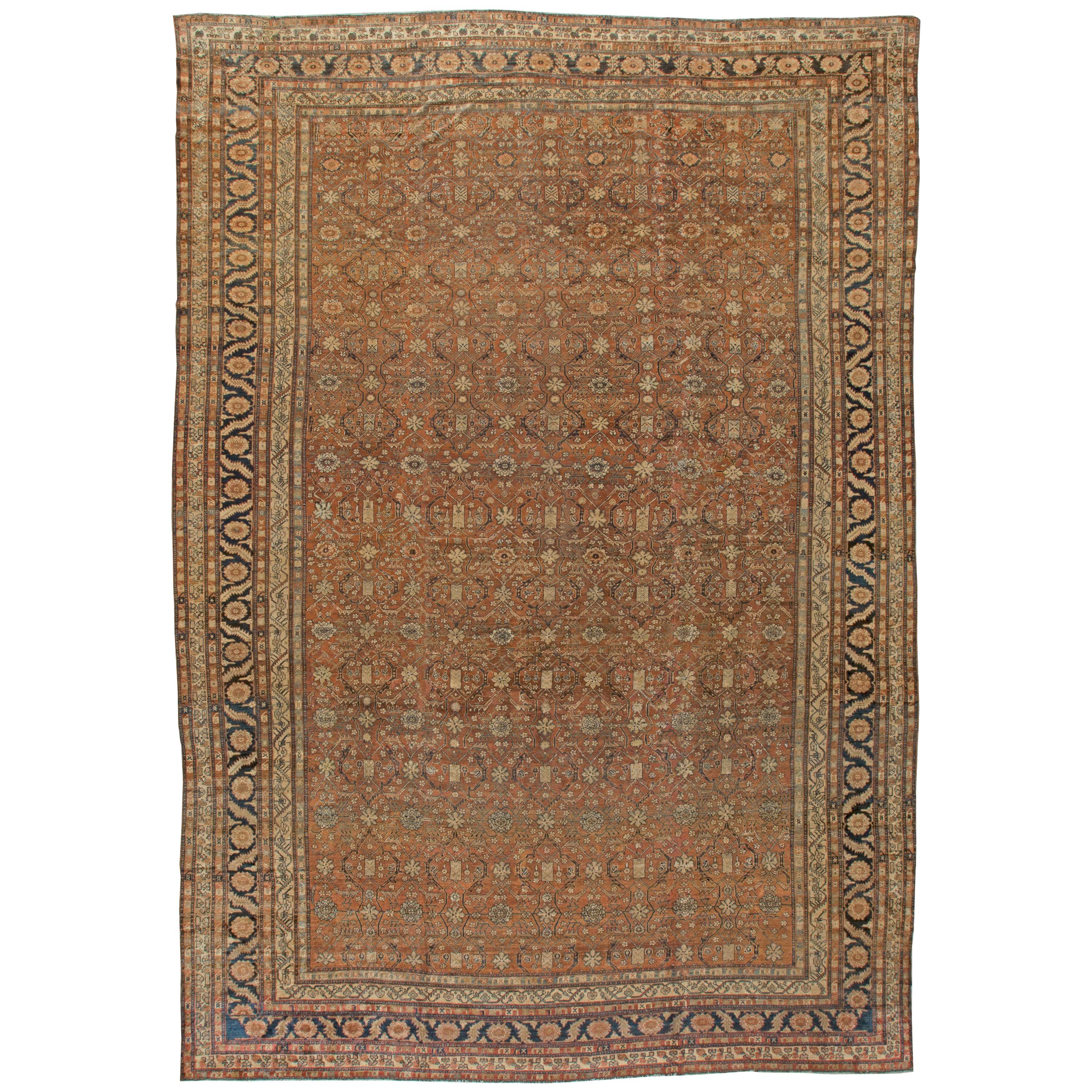 Large Antique Persian Bibikabad Brown Handmade Rug For Sale
