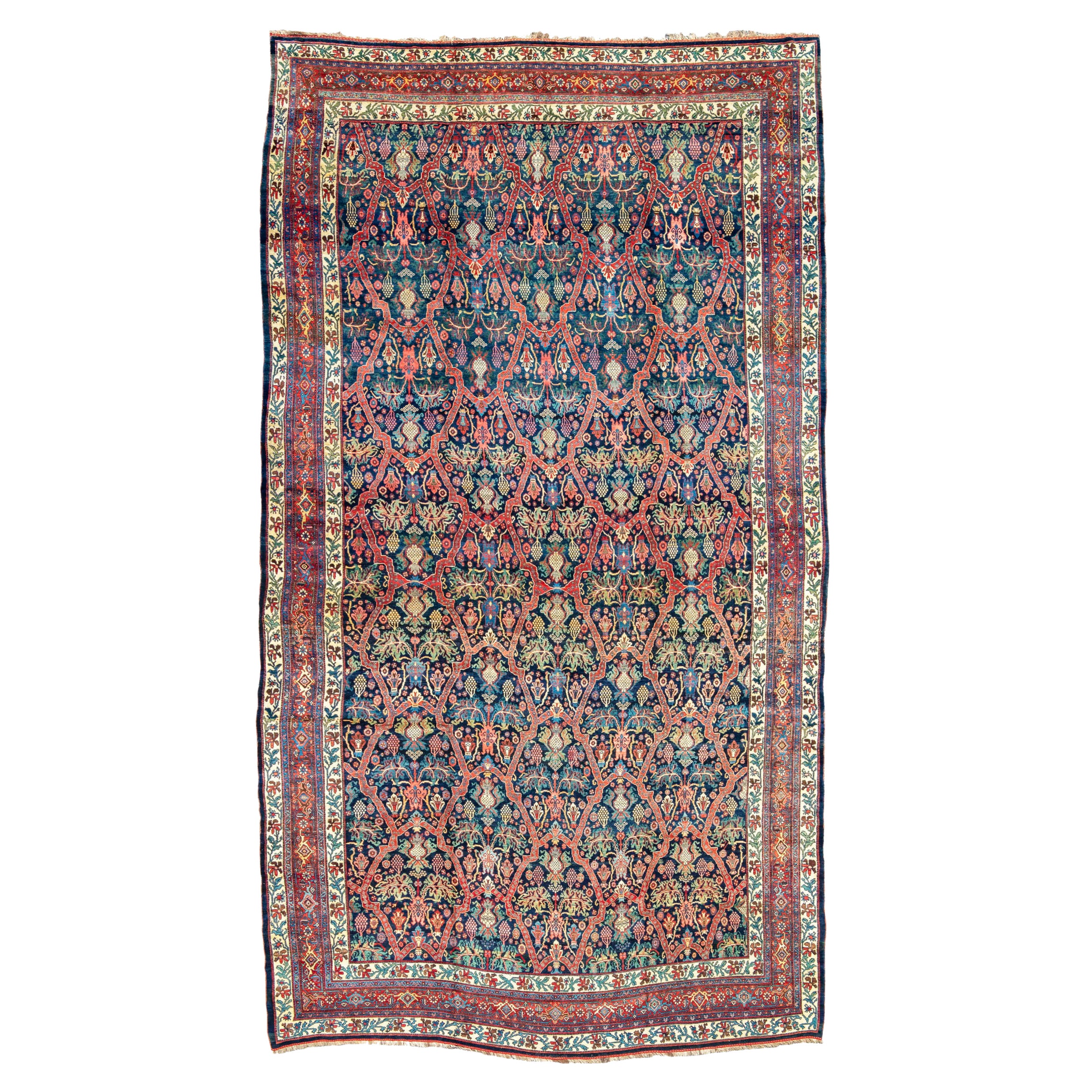 Gran alfombra antigua persa bidjar, finales del siglo XIX