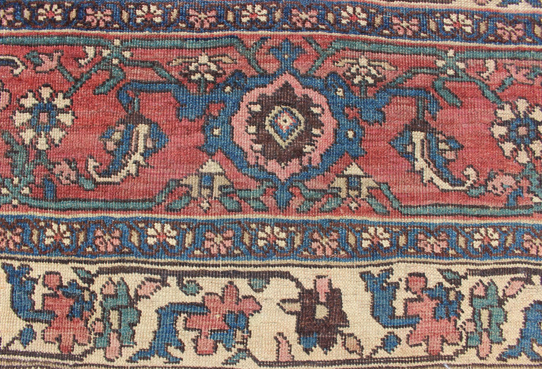 Antique Persian Bidjar Rug with a Blue Background and Tribal All-Over Pattern 4