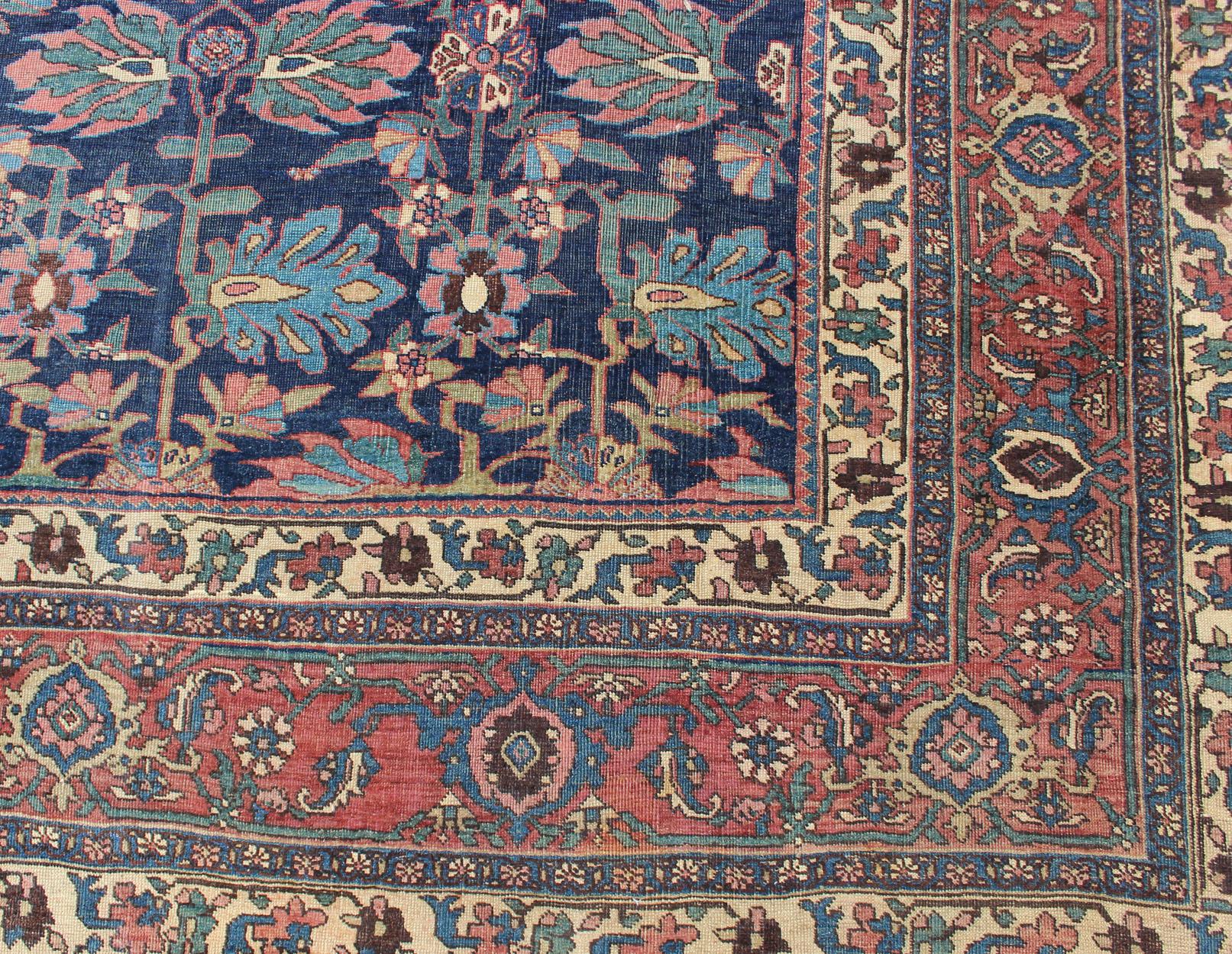 Antique Persian Bidjar Rug with a Blue Background and Tribal All-Over Pattern 5