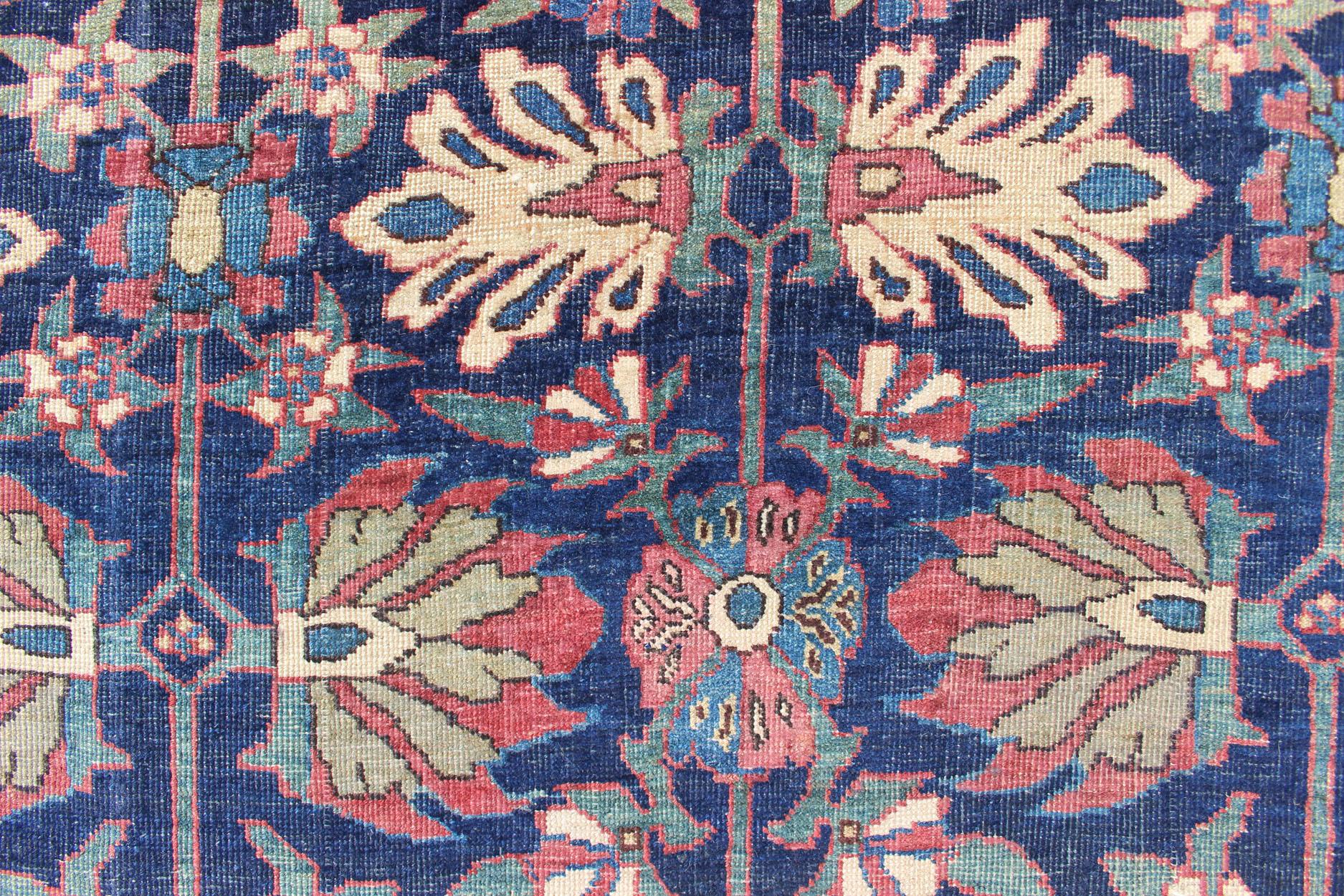 Antique Persian Bidjar Rug with a Blue Background and Tribal All-Over Pattern 8