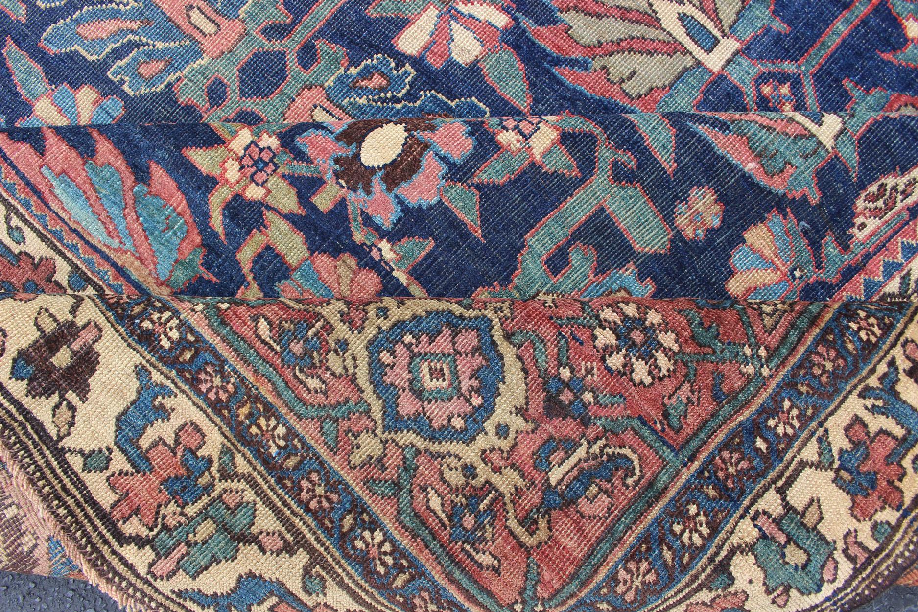 Antique Persian Bidjar Rug with a Blue Background and Tribal All-Over Pattern 9