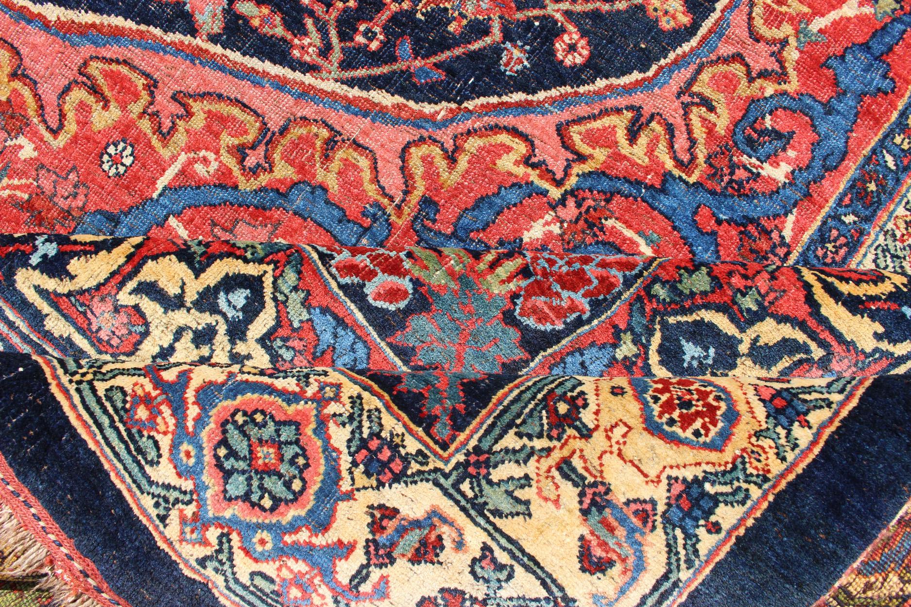 Large Antique Persian Bidjar Rug with All-Over colorful Florals & Navy Field For Sale 2
