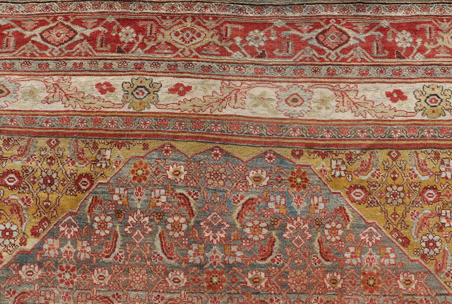 Large Antique Persian Bidjar Rug with Herati Design in Soft tones & Multi Colors For Sale 4