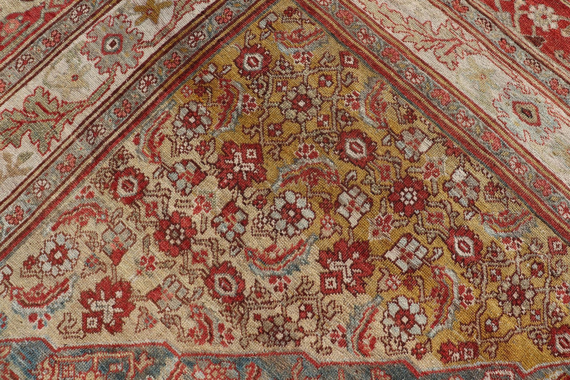 Large Antique Persian Bidjar Rug with Herati Design in Soft tones & Multi Colors For Sale 5