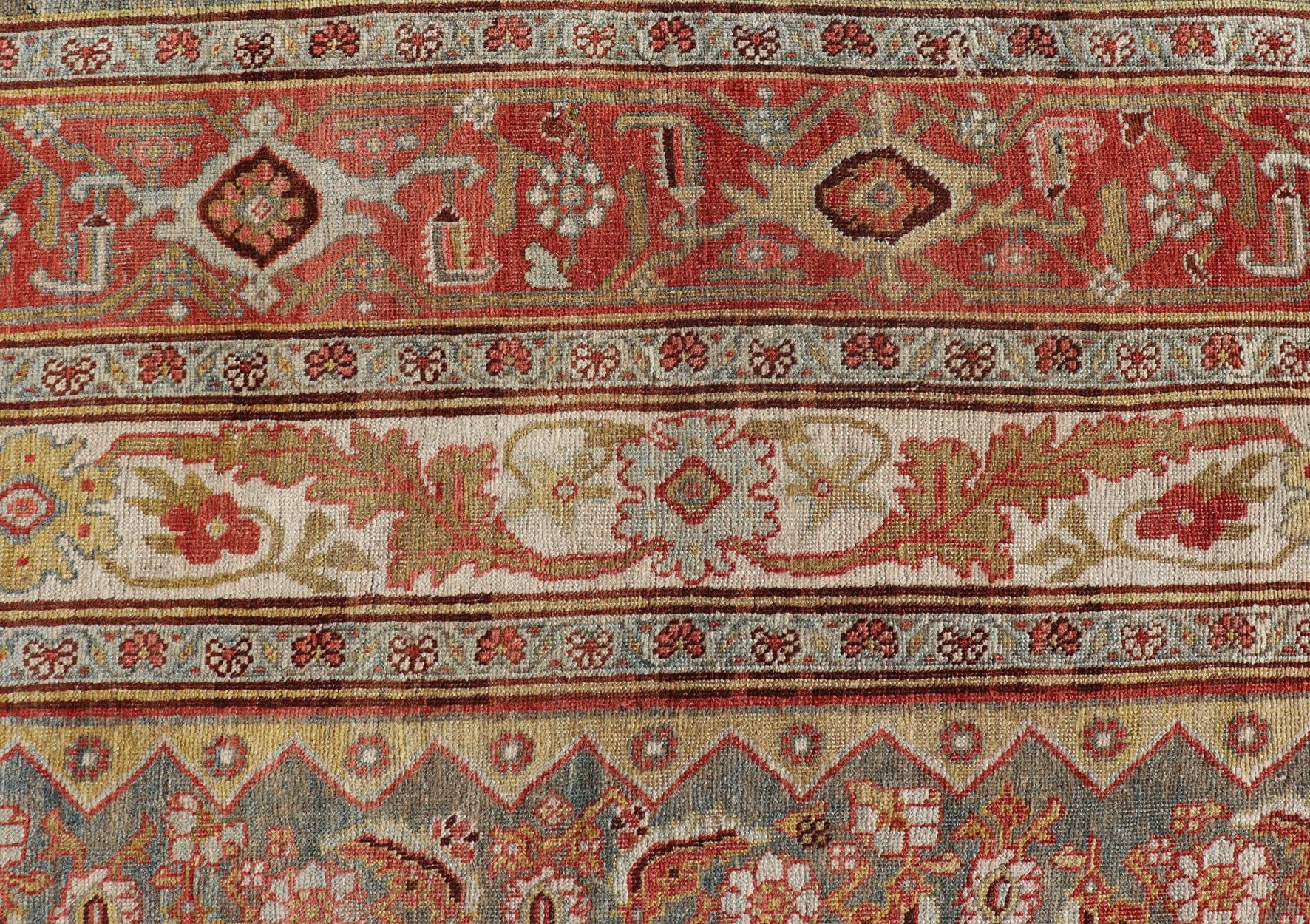 Large Antique Persian Bidjar Rug with Herati Design in Soft tones & Multi Colors For Sale 6
