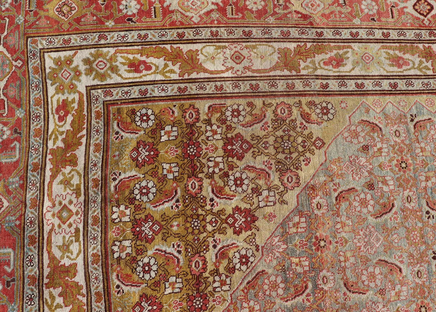 Large Antique Persian Bidjar Rug with Herati Design in Soft tones & Multi Colors For Sale 7