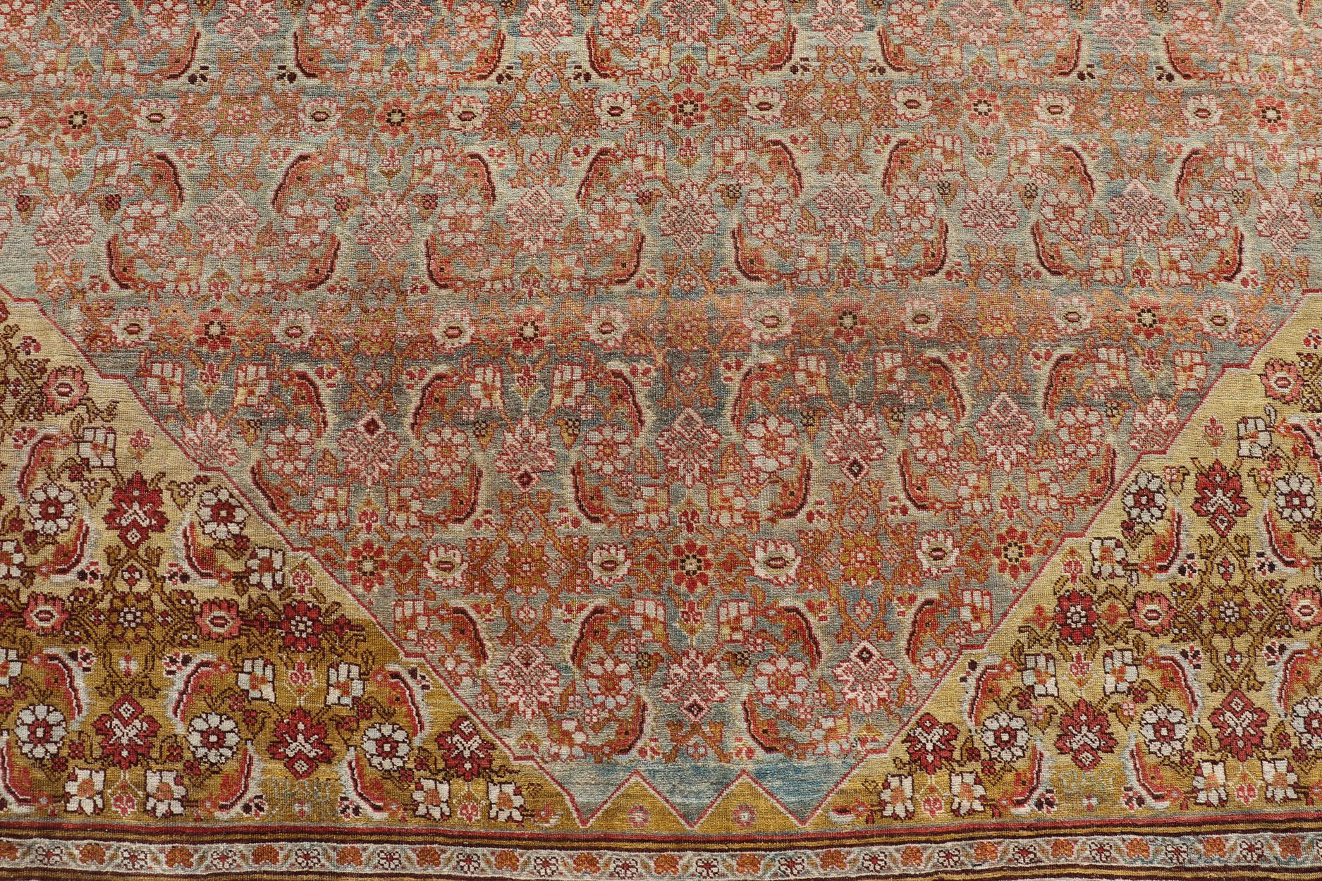 Large Antique Persian Bidjar Rug with Herati Design in Soft tones & Multi Colors For Sale 8