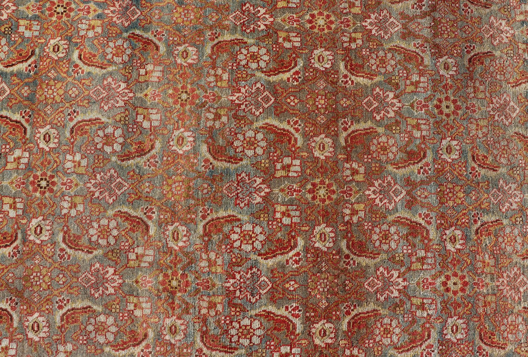 Large Antique Persian Bidjar Rug with Herati Design in Soft tones & Multi Colors For Sale 10