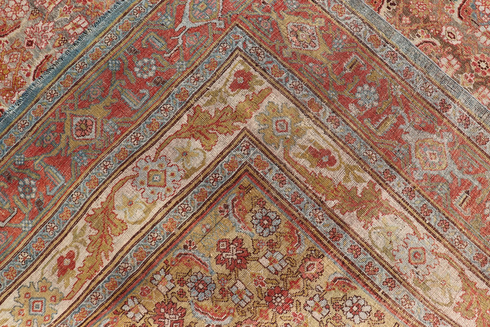 Large Antique Persian Bidjar Rug with Herati Design in Soft tones & Multi Colors For Sale 11