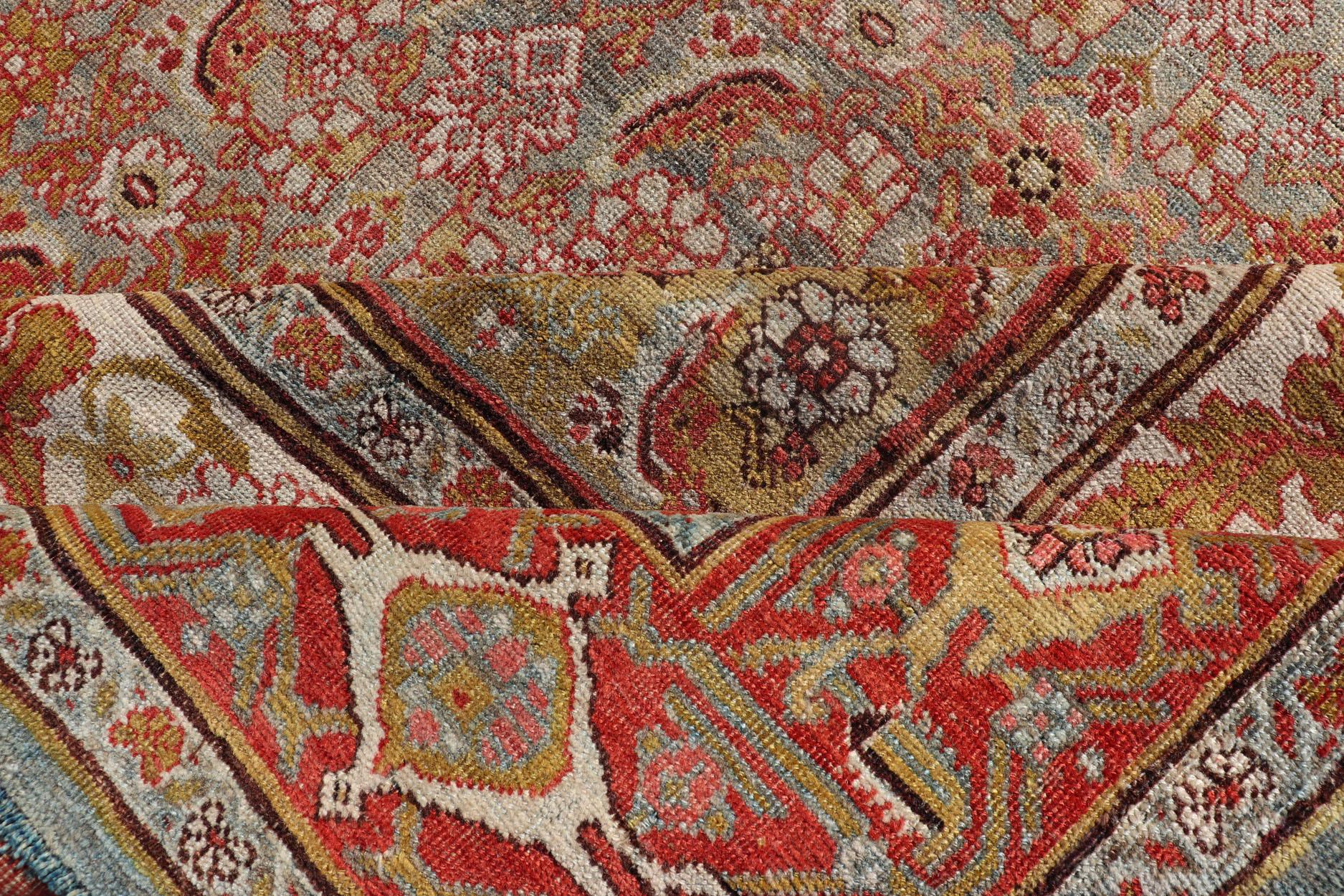 Large Antique Persian Bidjar Rug with Herati Design in Soft tones & Multi Colors For Sale 13