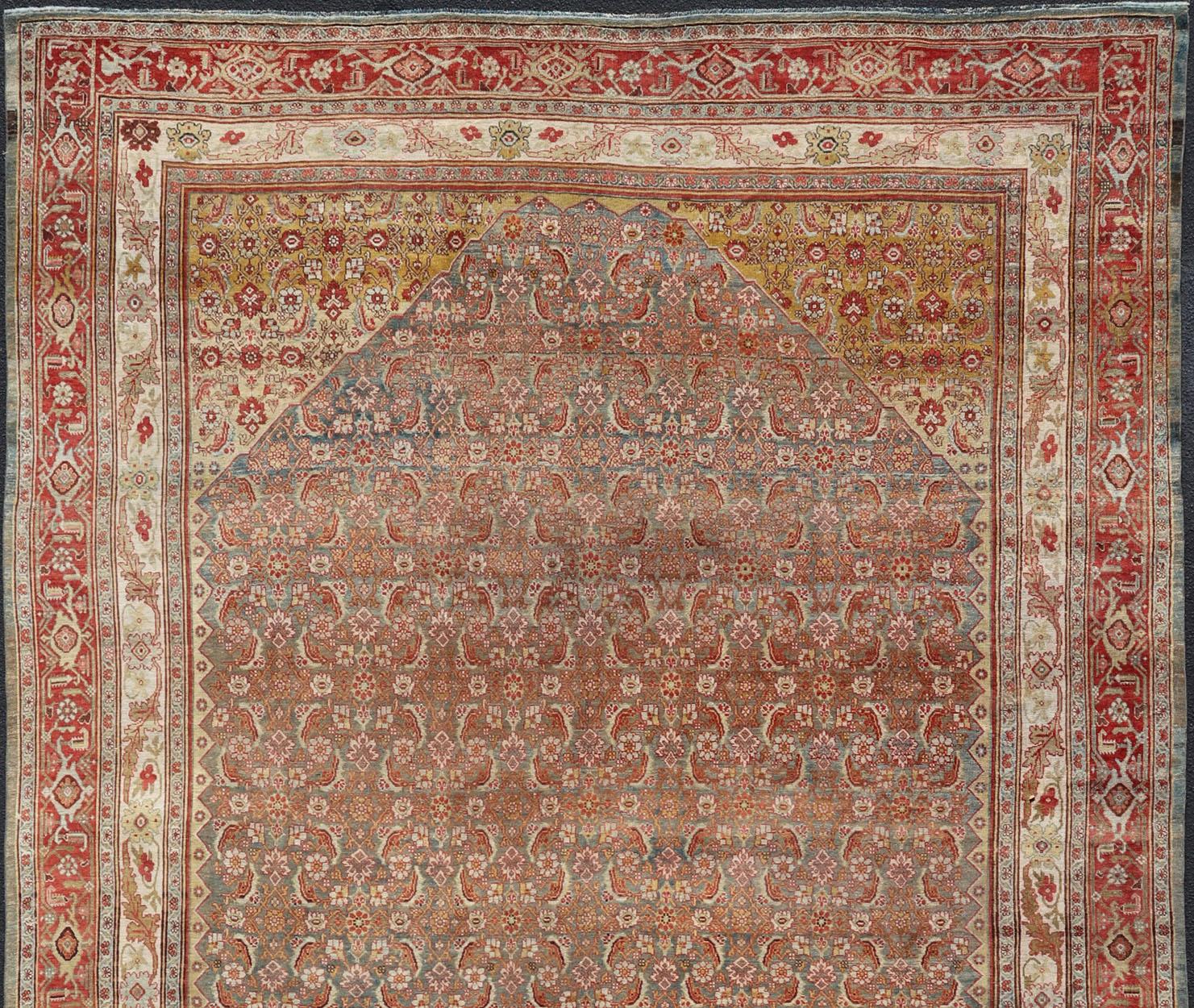 Tabriz Large Antique Persian Bidjar Rug with Herati Design in Soft tones & Multi Colors For Sale