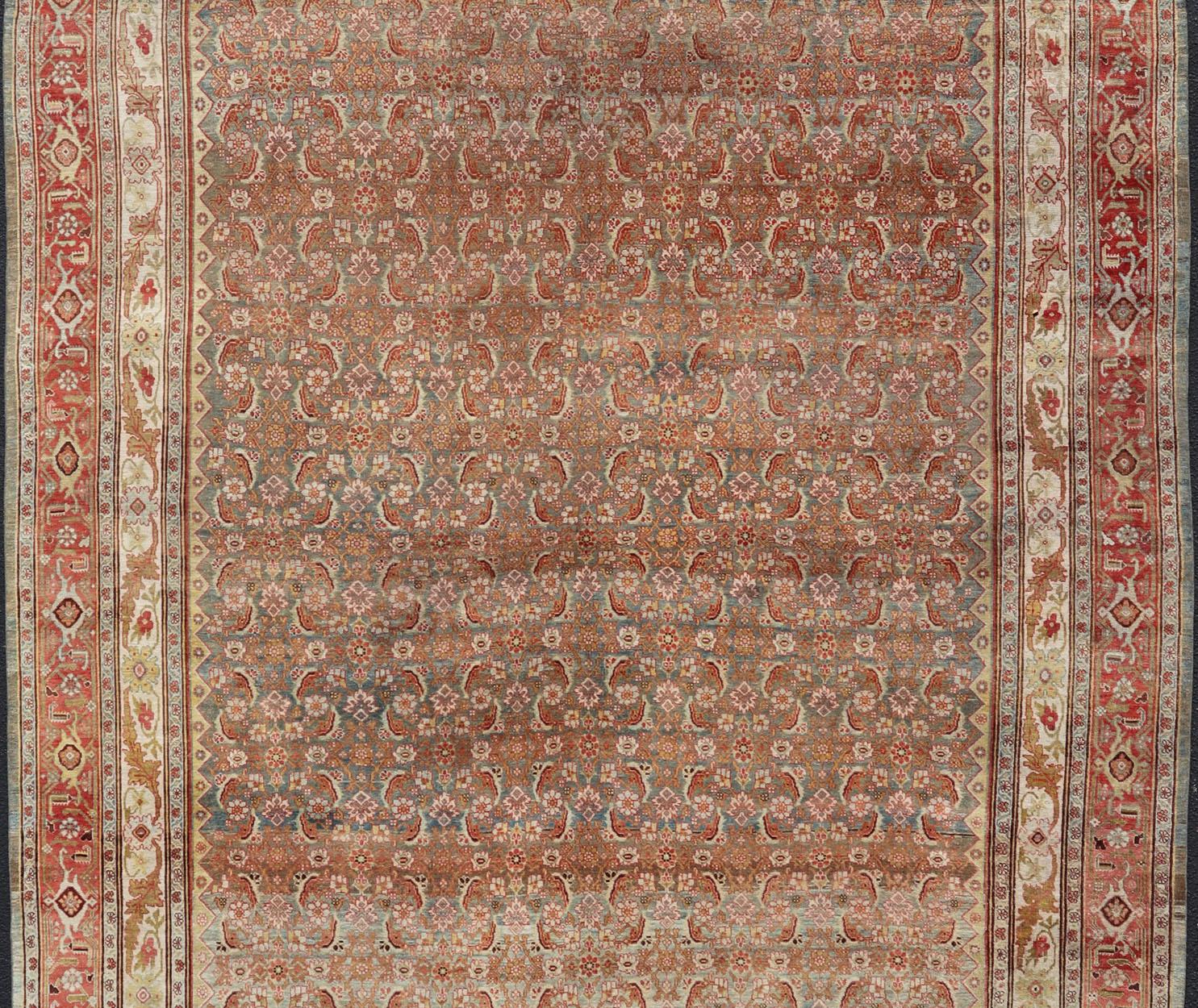 Hand-Knotted Large Antique Persian Bidjar Rug with Herati Design in Soft tones & Multi Colors For Sale