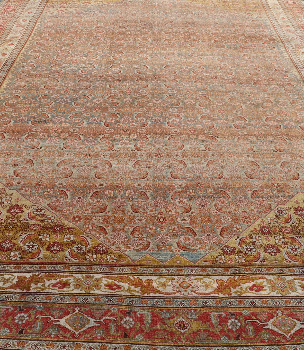 20th Century Large Antique Persian Bidjar Rug with Herati Design in Soft tones & Multi Colors For Sale