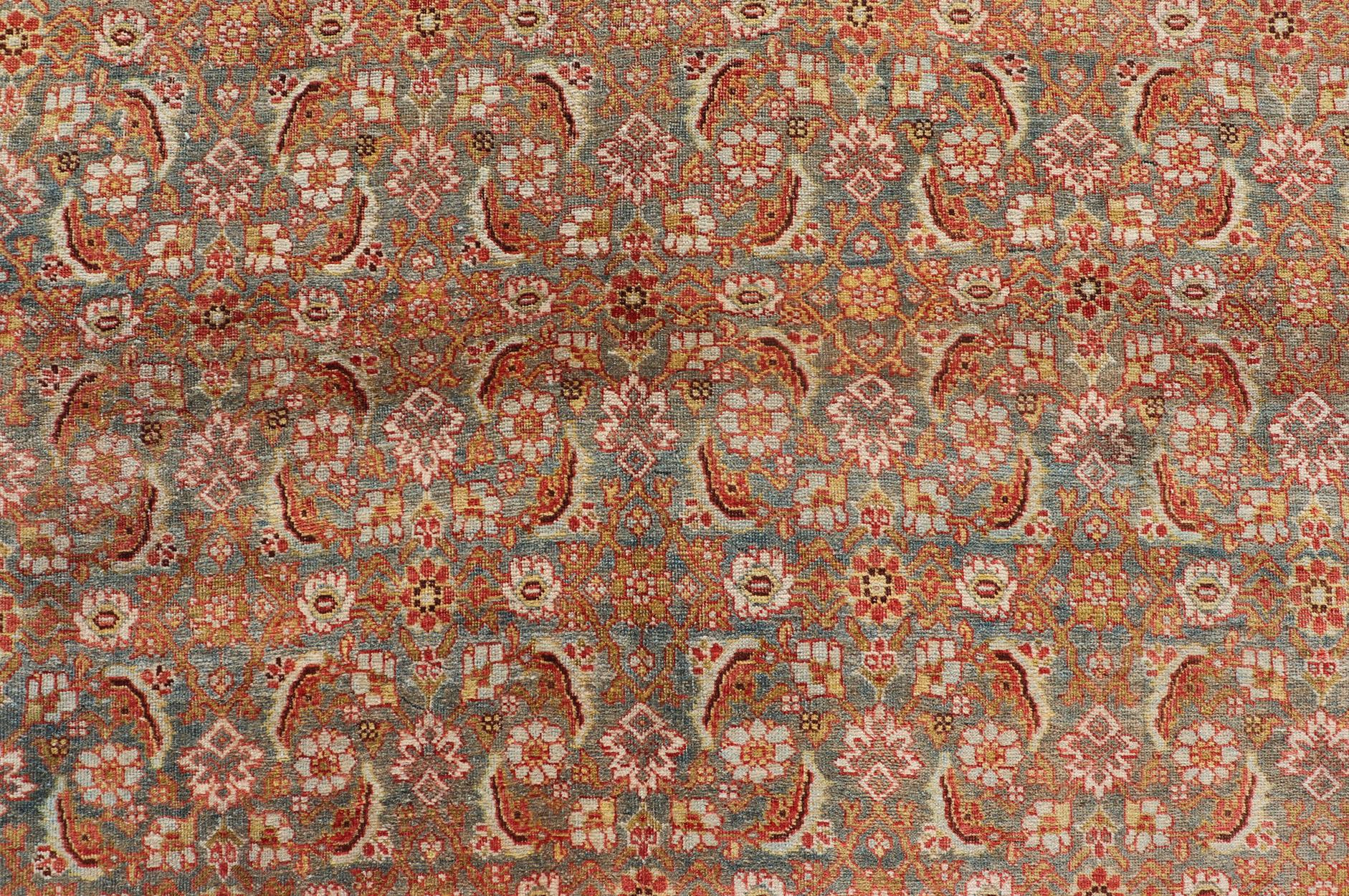 Large Antique Persian Bidjar Rug with Herati Design in Soft tones & Multi Colors For Sale 2