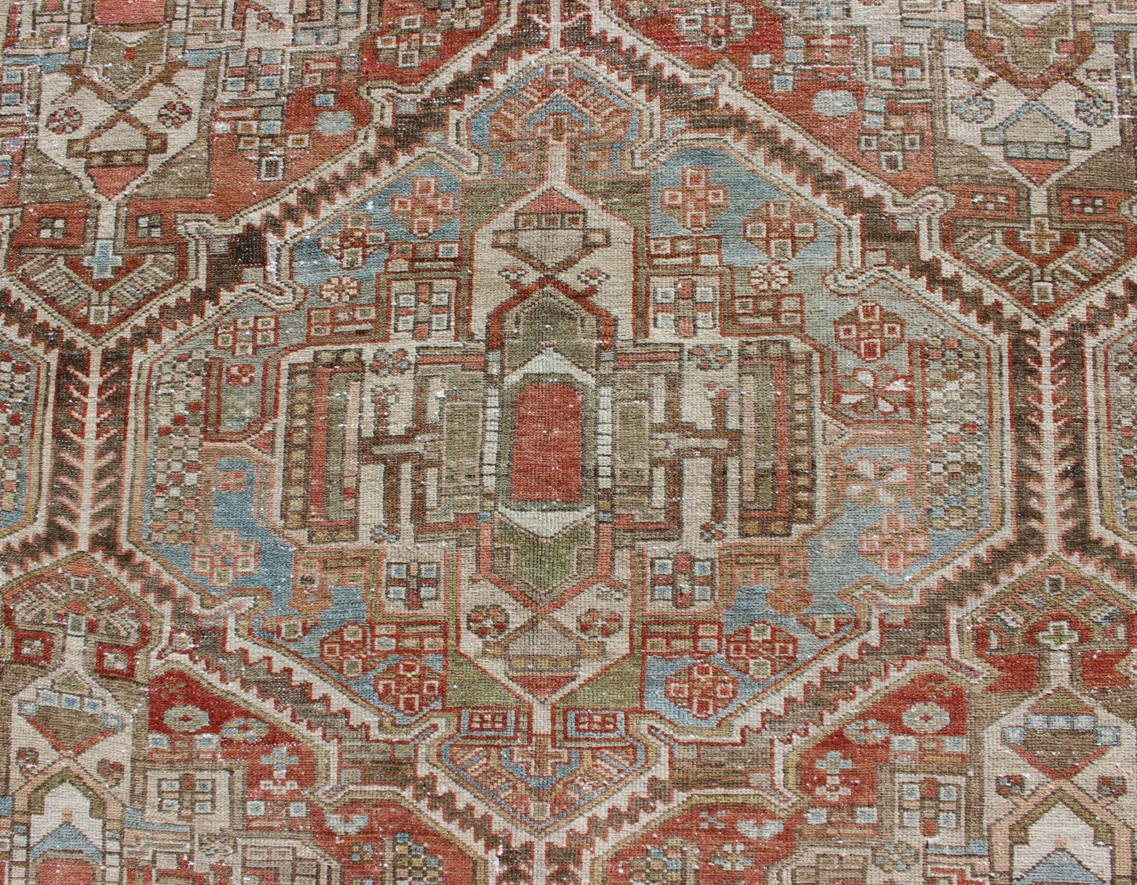 Large Antique Persian Over Sized Diamond Design Bakhtiari Rug in Multi Colors For Sale 2