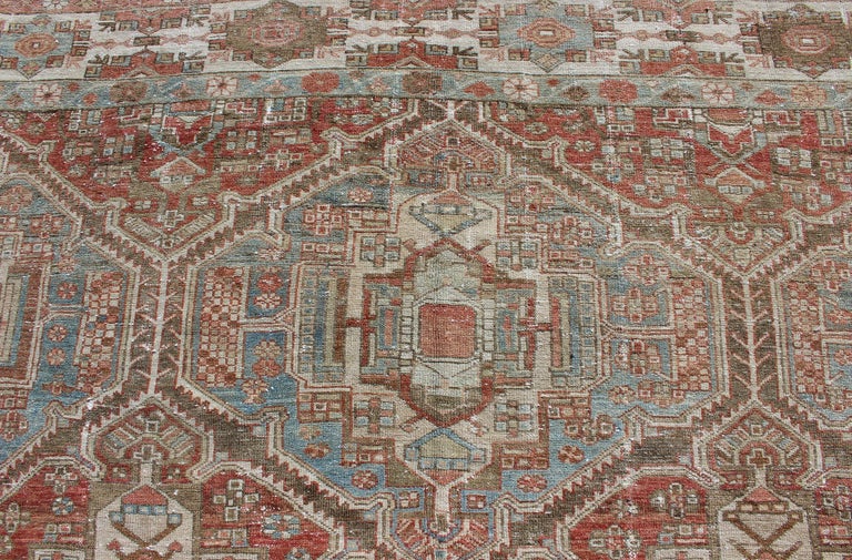Large Antique Persian Over Sized Diamond Design Bakhtiari Rug in Multi ...