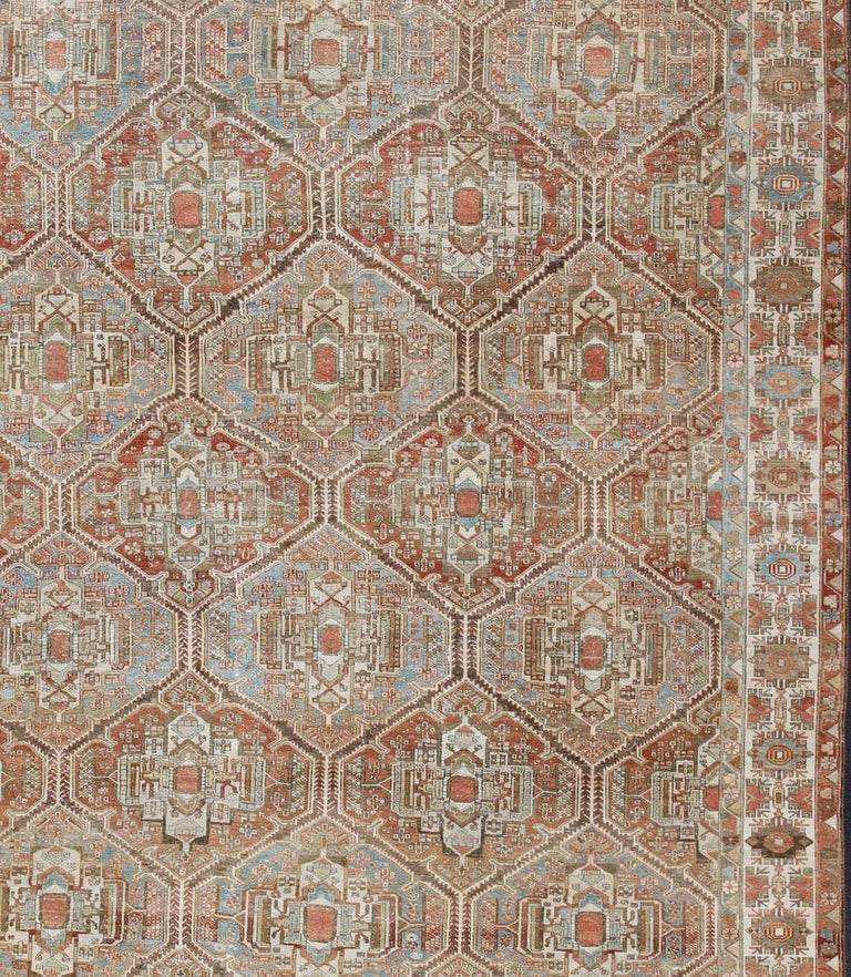 Large Antique Persian Over Sized Diamond Design Bakhtiari Rug in Multi ...